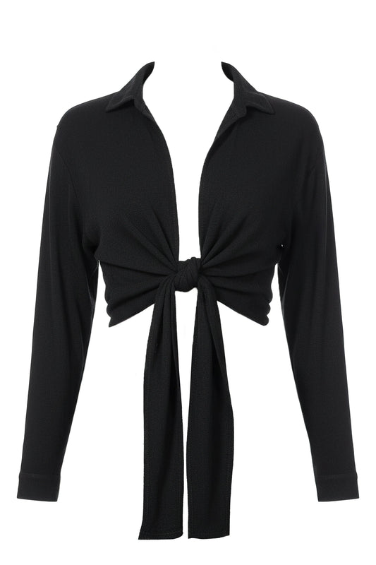 Black Soho Front Tied Woven Top JLUXLABEL