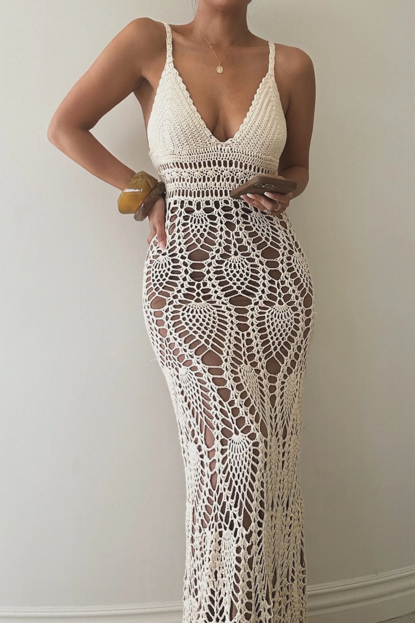 Ivory Great Escape Crochet Maxi Dress JLUXLABEL