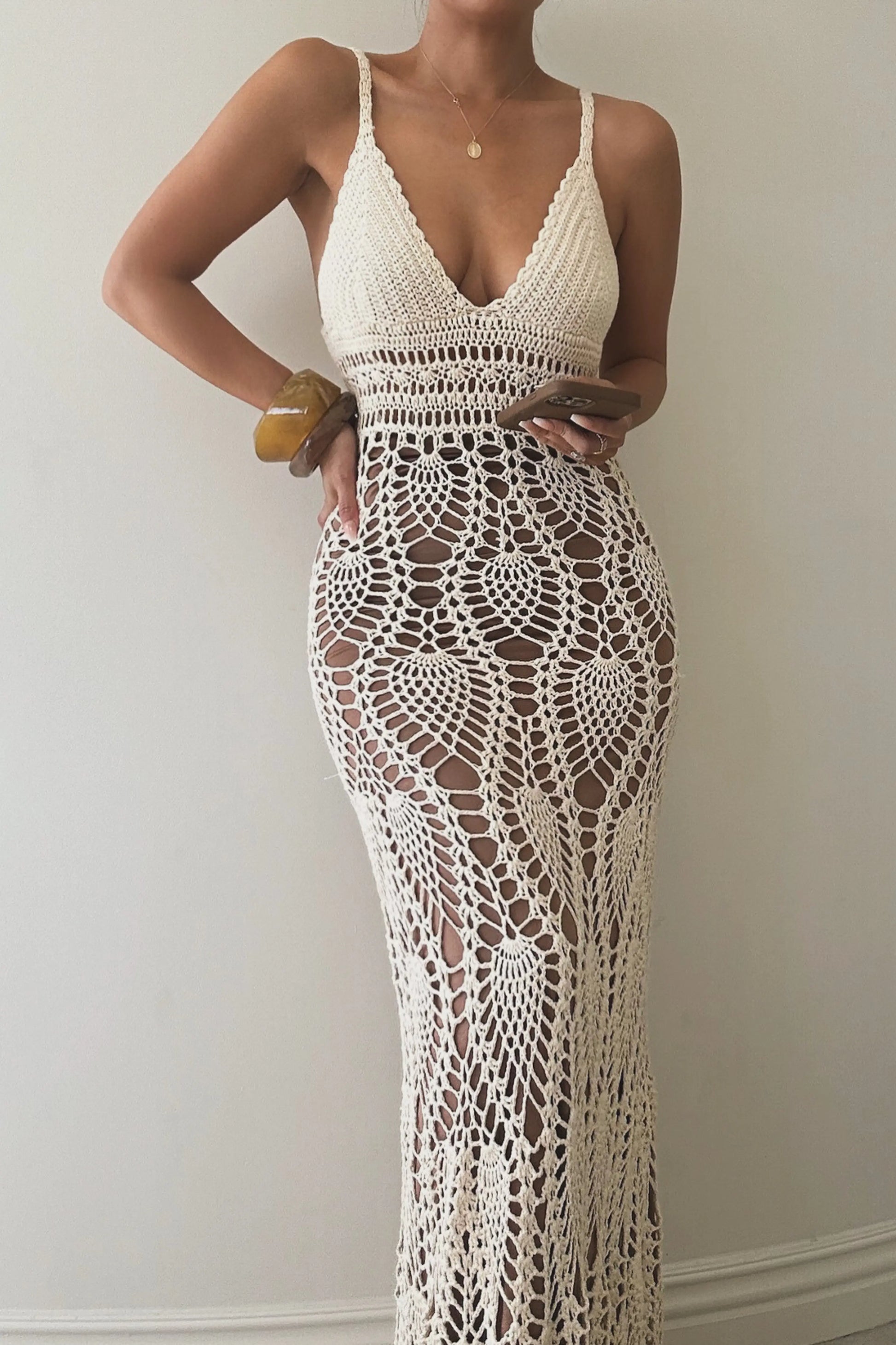 Ivory Great Escape Crochet Maxi Dress JLUXLABEL