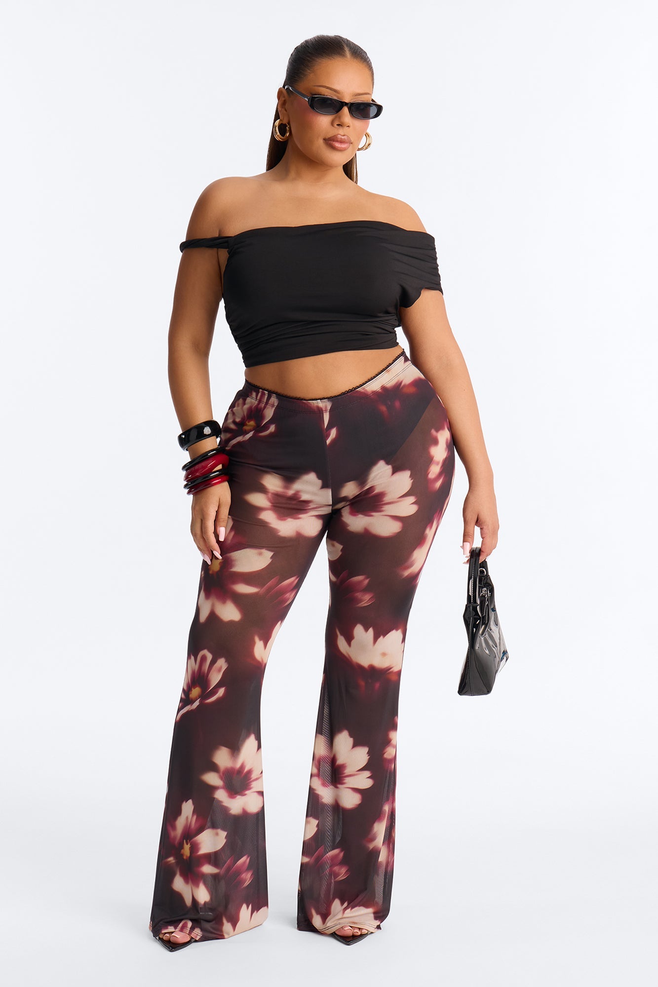 Talk To You Later Mesh Flare Pant - Black/combo
