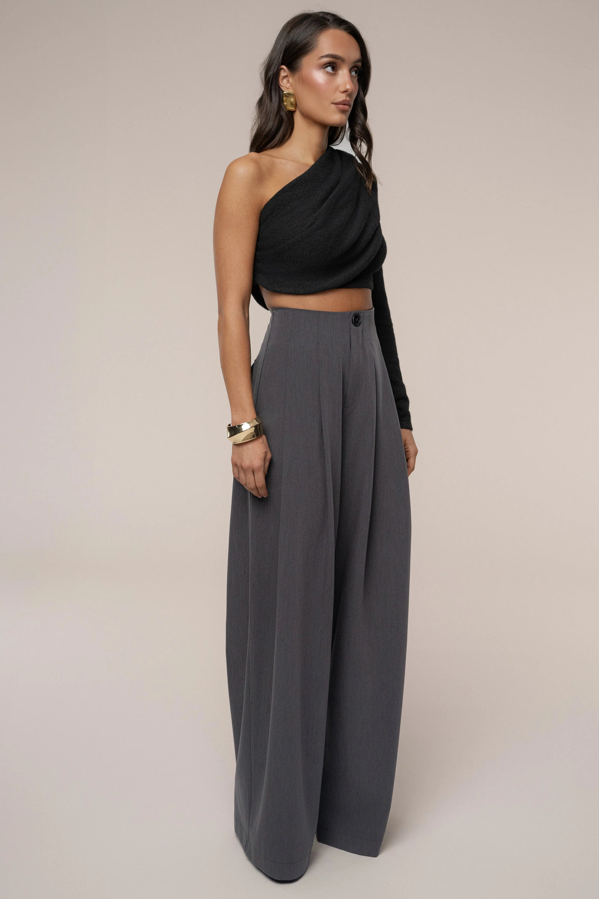 Grey Polished Pleat Trouser JLUXLABEL