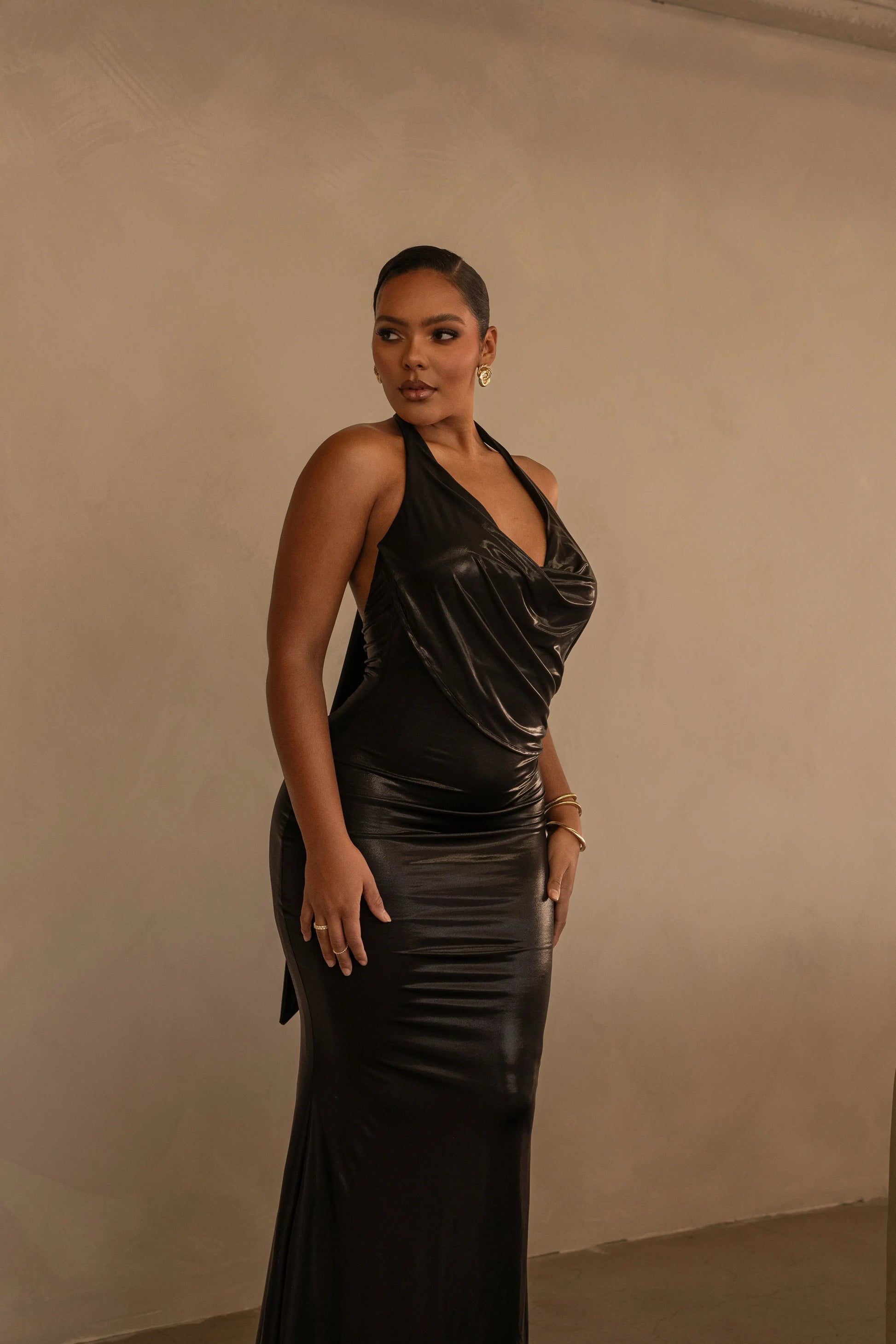 Black Bryanna Metallic Maxi Dress JLUXLABEL