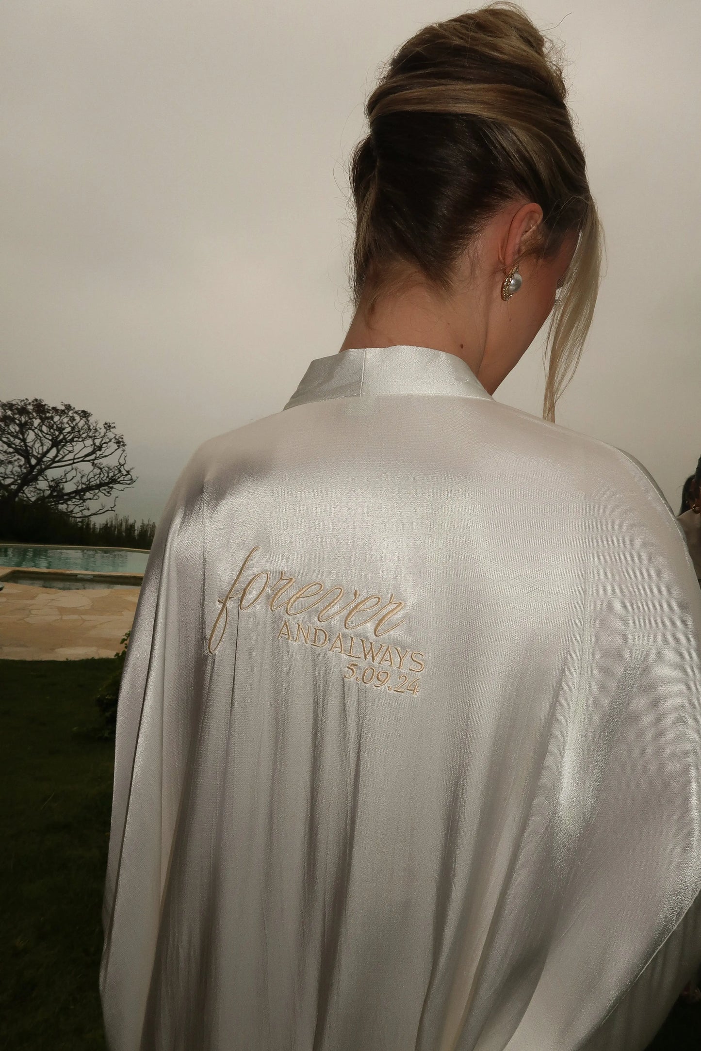 Champagne Forever And Always Satin Robe JLUXLABEL