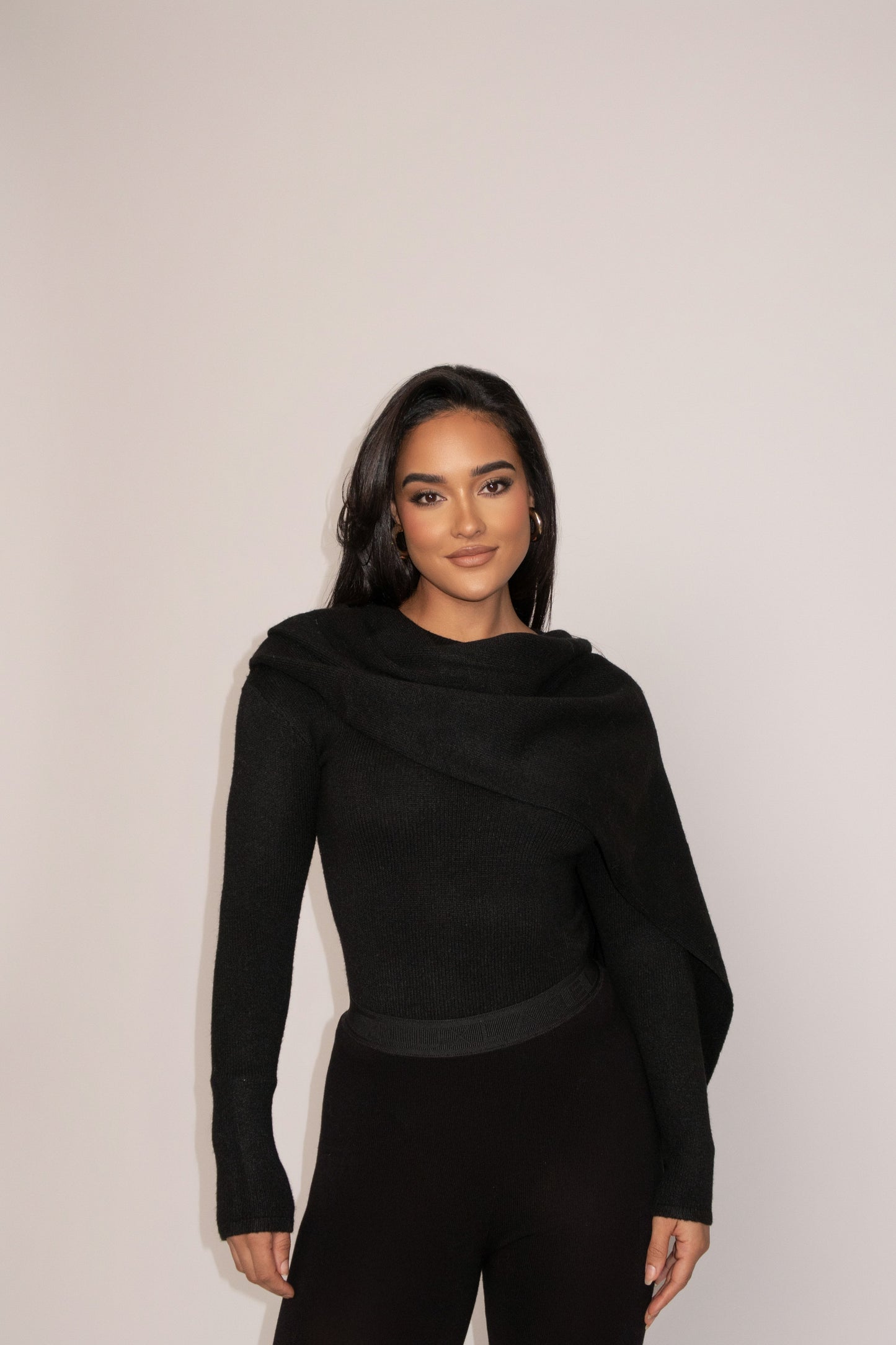 Black Ribbed Scarf Top