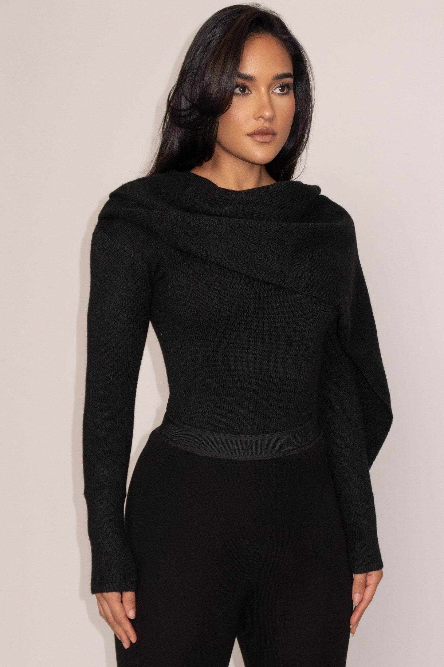 Black Ribbed Scarf Top