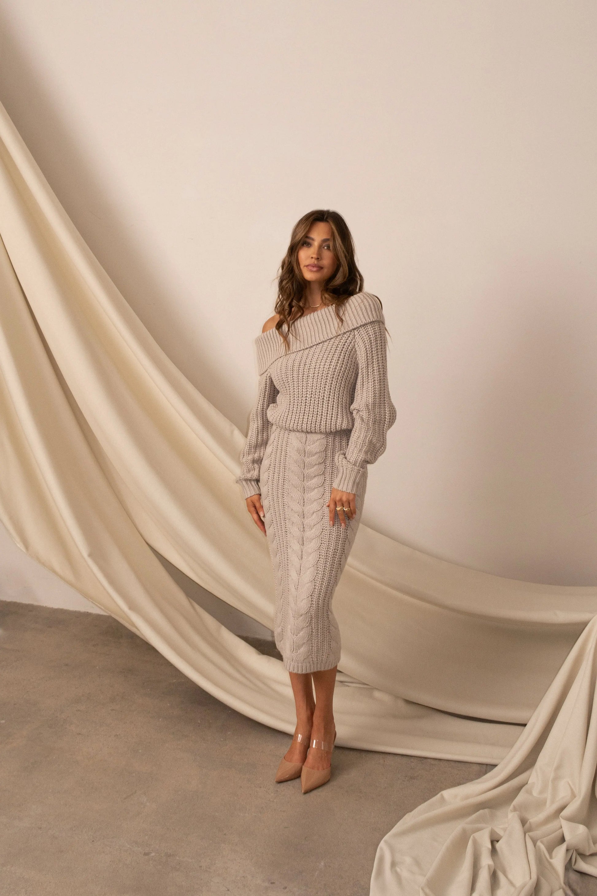 Stone Monette Cable Knit Dress JLUXLABEL