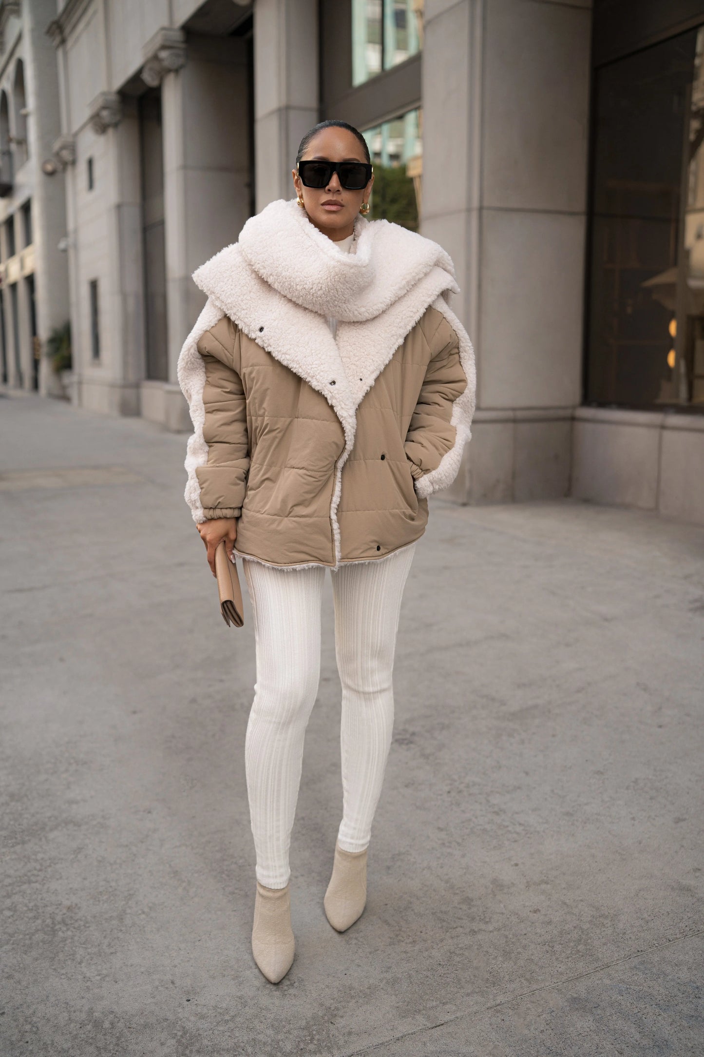 Beige/Ivory Contrast Sherpa Jacket JLUXLABEL