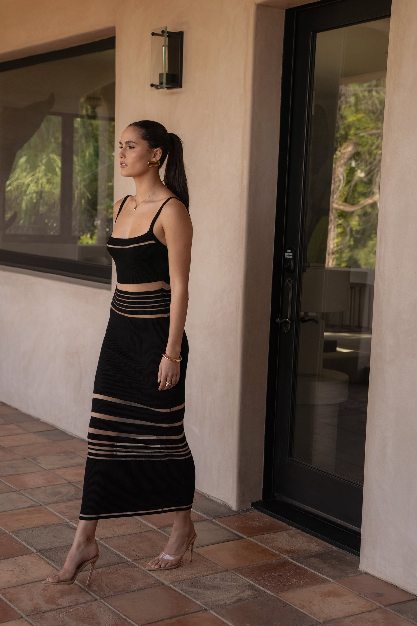 Black Striped Rib Knit Dress JLUXLABEL