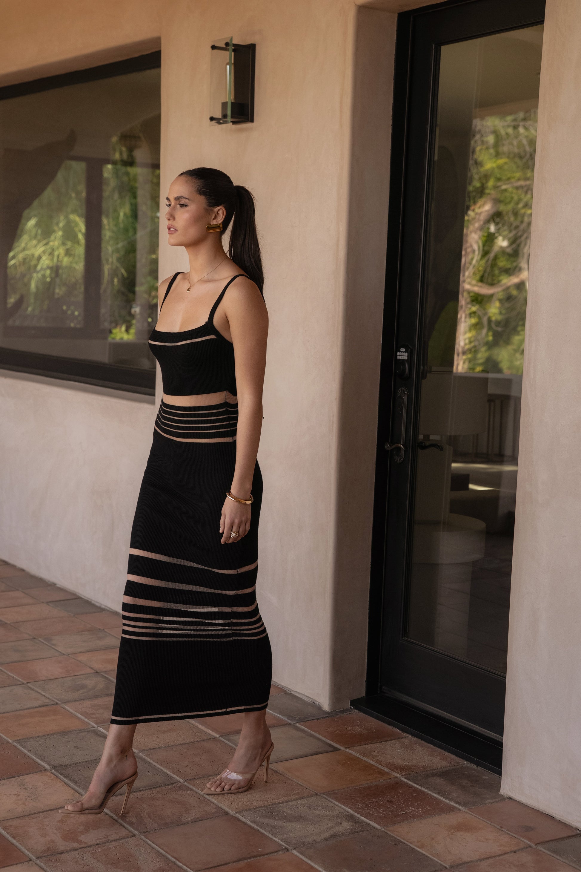 Black Striped Rib Knit Dress JLUXLABEL