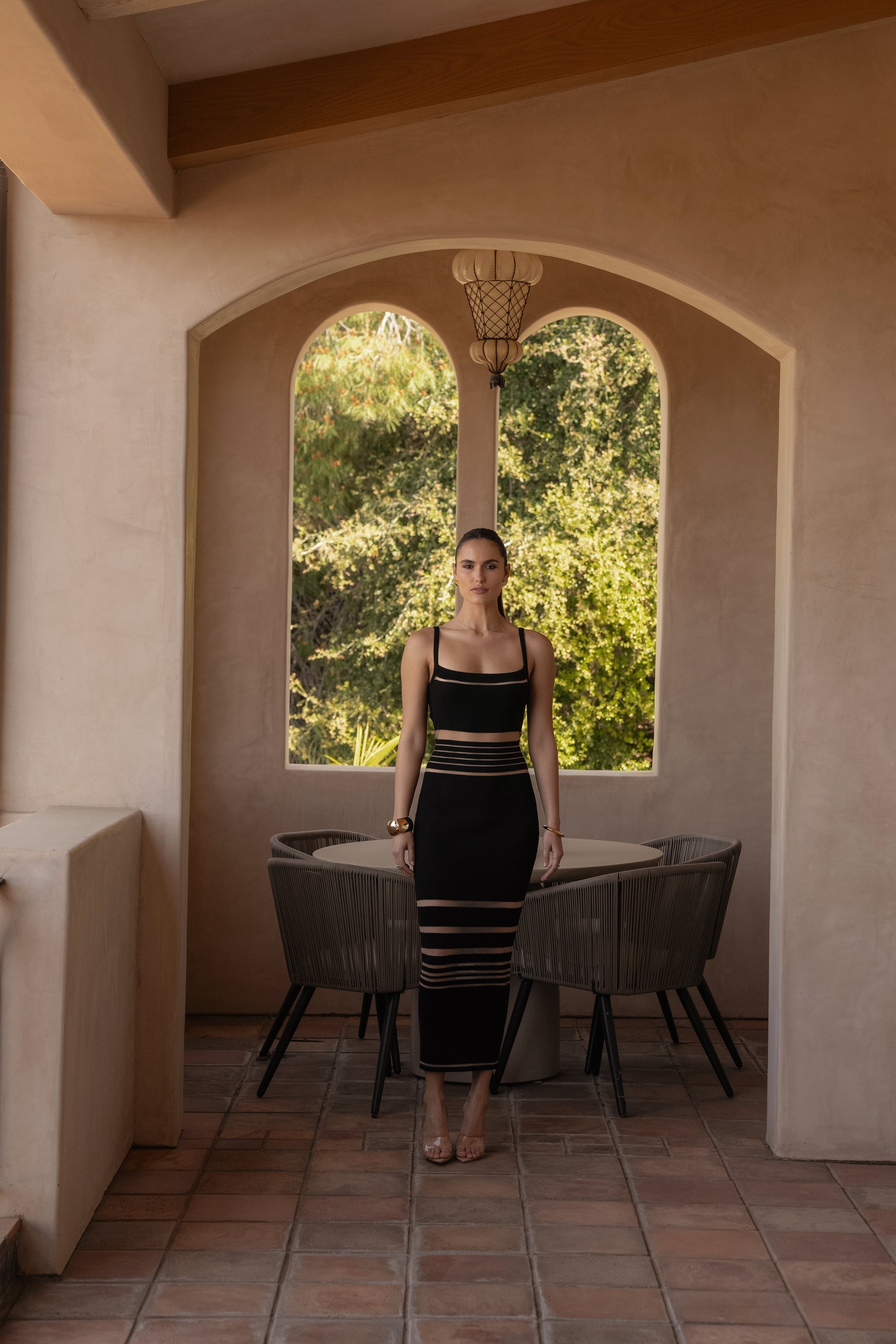 Black Striped Rib Knit Dress JLUXLABEL
