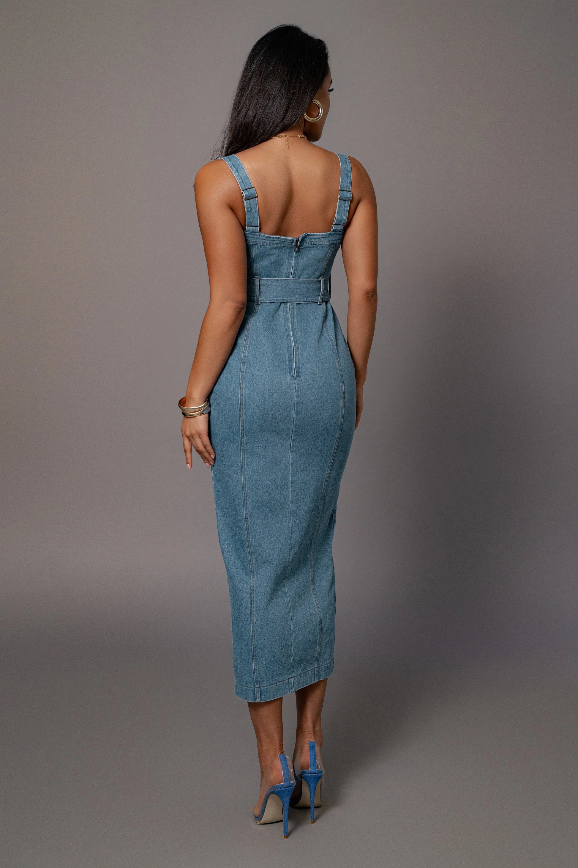 Medium Wash Celene Denim Maxi Dress JLUXLABEL