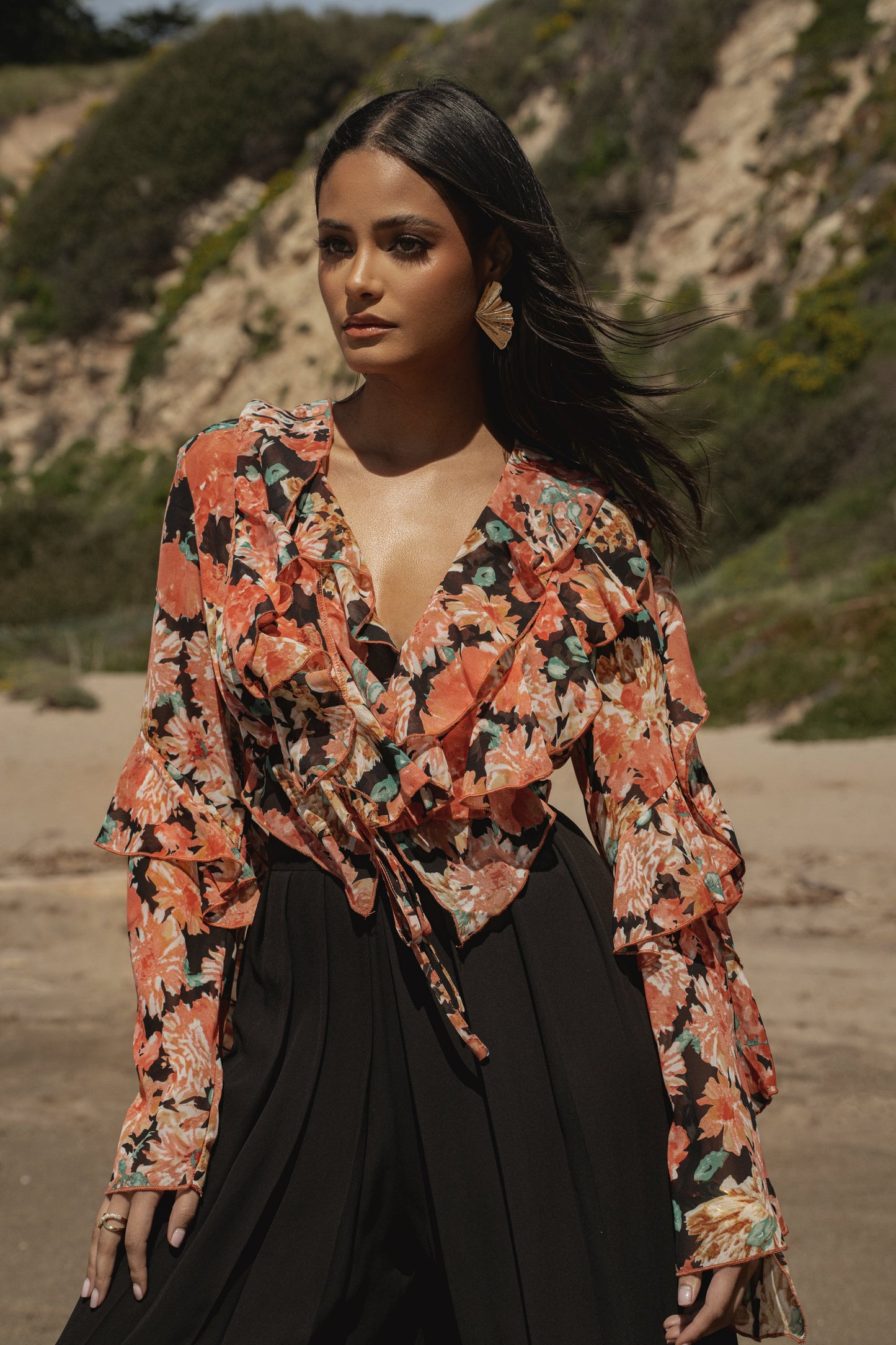 Black Floral Yvanna Ruffle Top