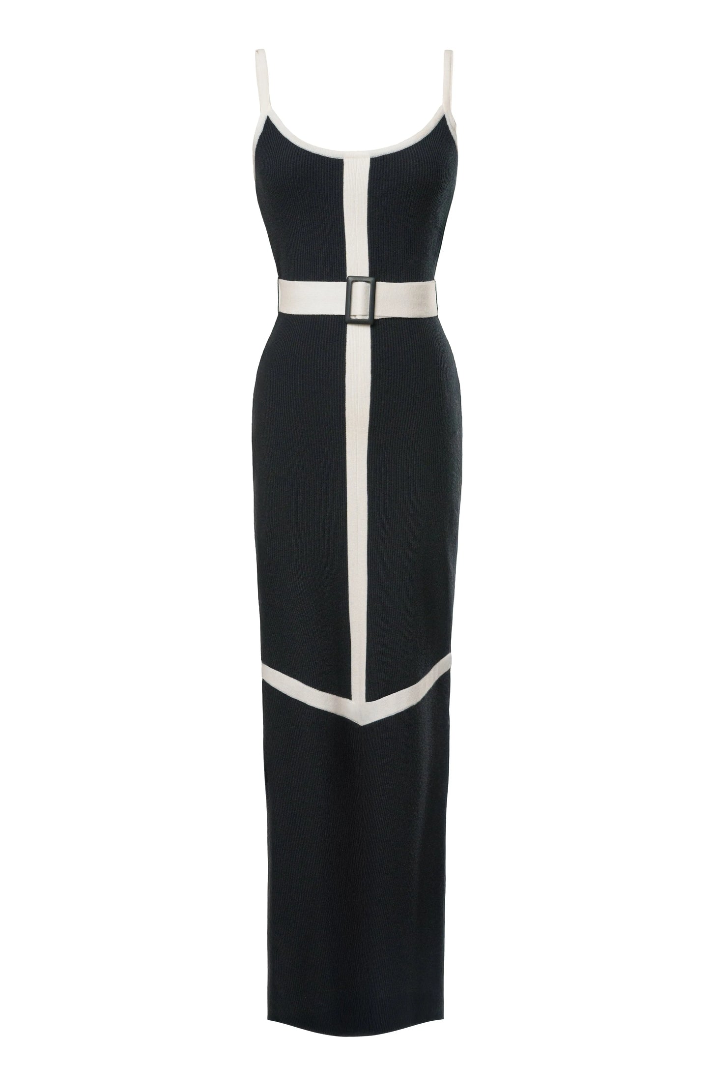 Black/Ivory Belted Cami Maxi Dress JLUXLABEL