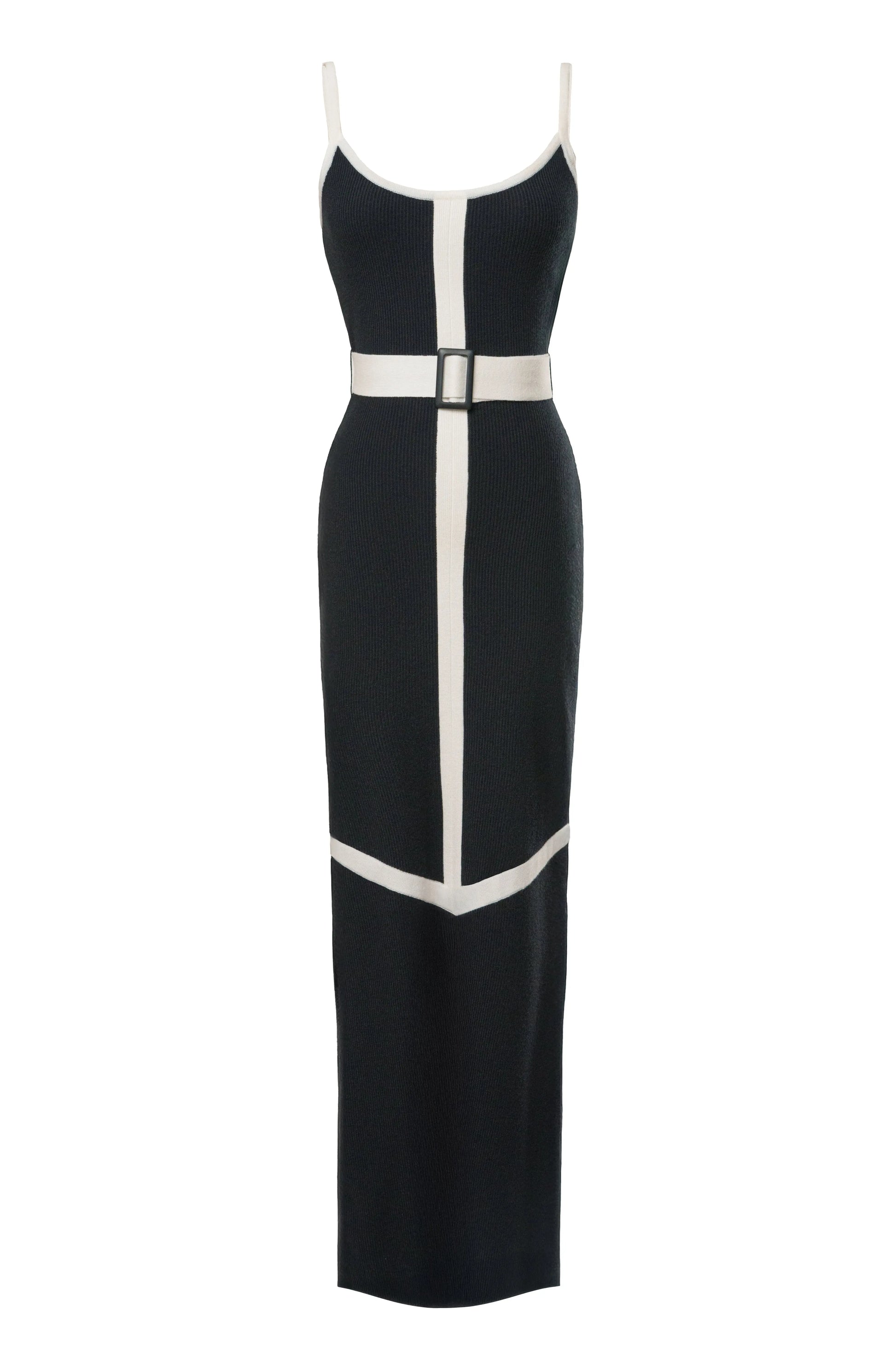 Black/Ivory Belted Cami Maxi Dress JLUXLABEL