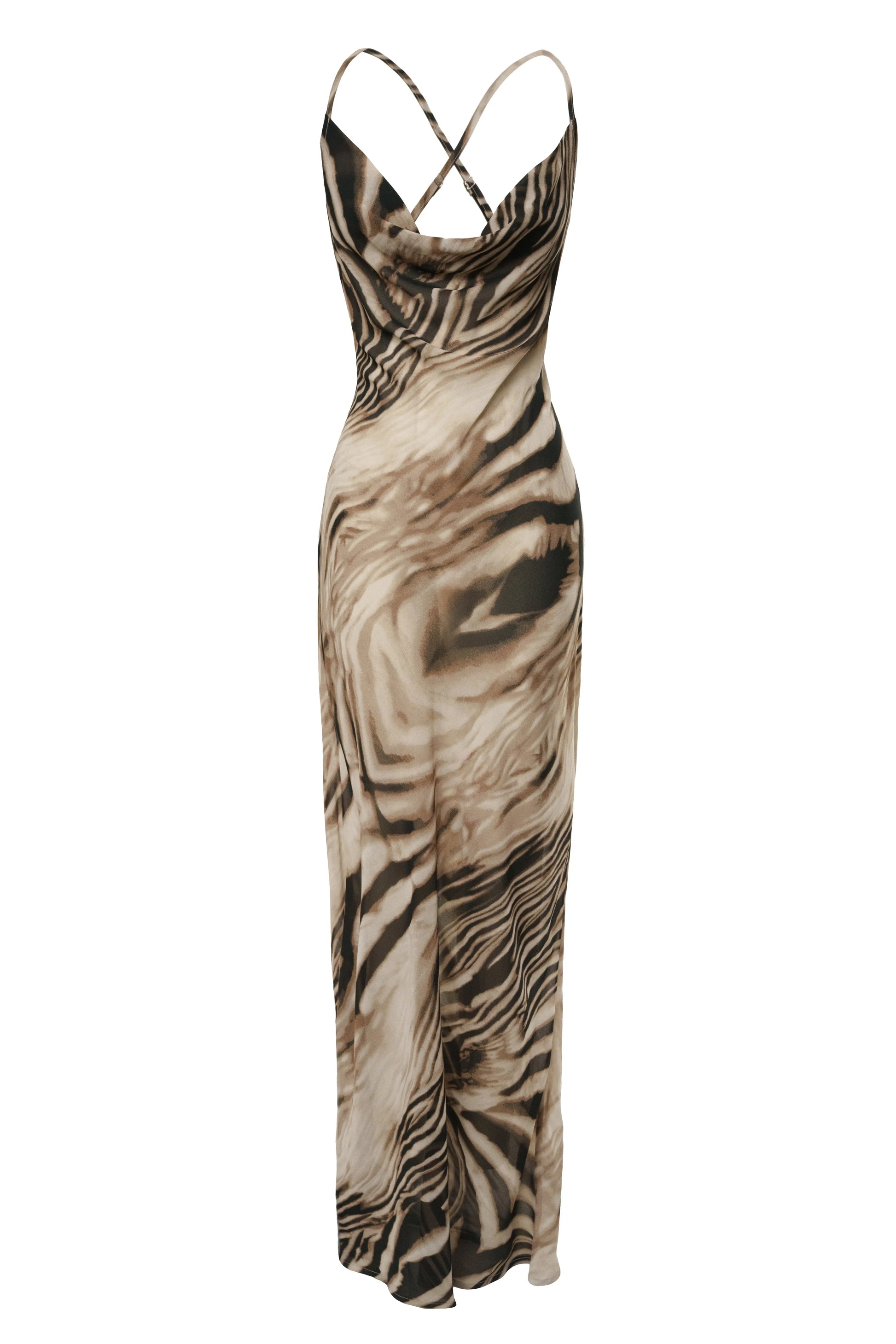 Brown Zebra Print Infinite Journey Maxi Dress JLUXLABEL