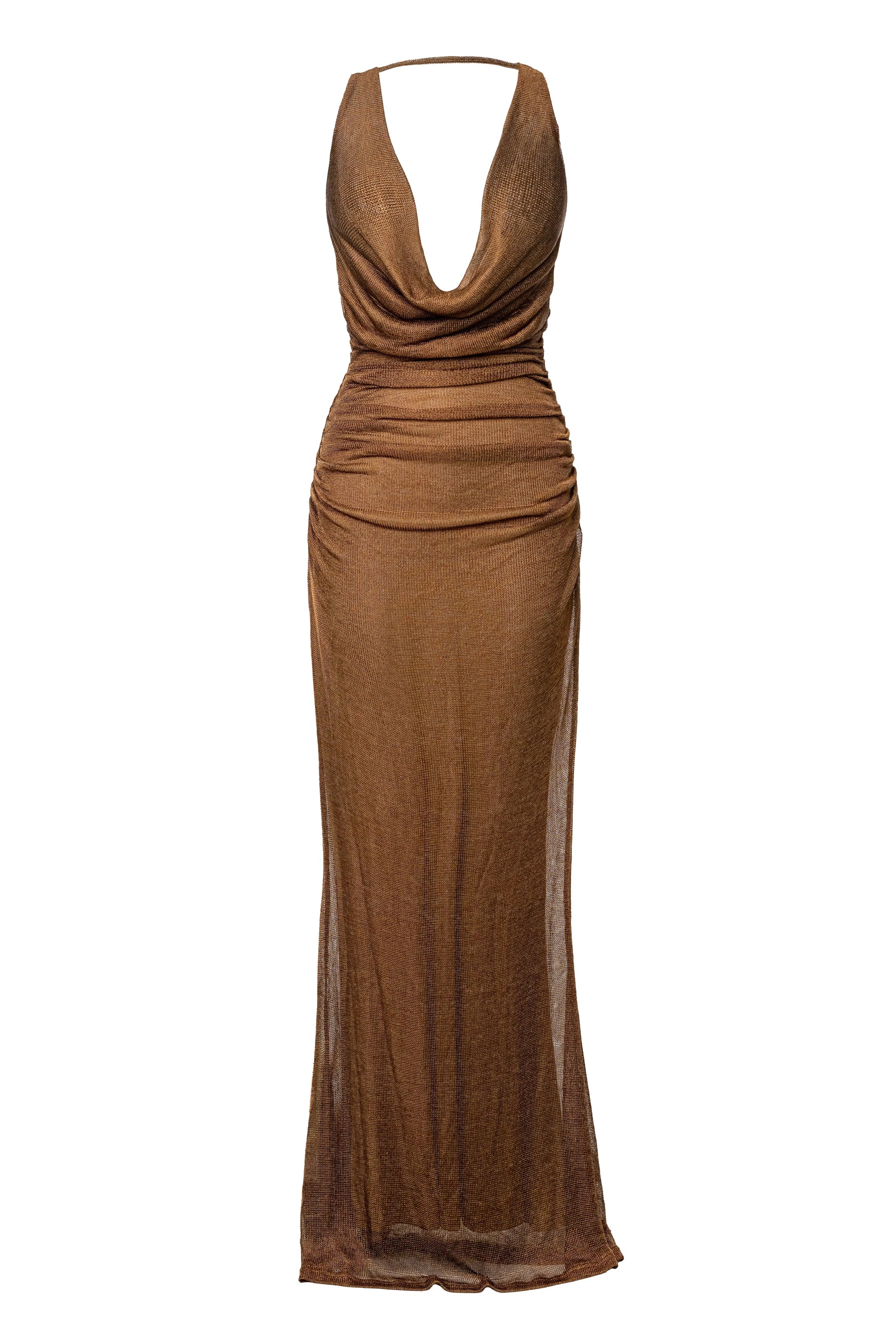 Bronze Charmed Metallic Drape Dress JLUXLABEL