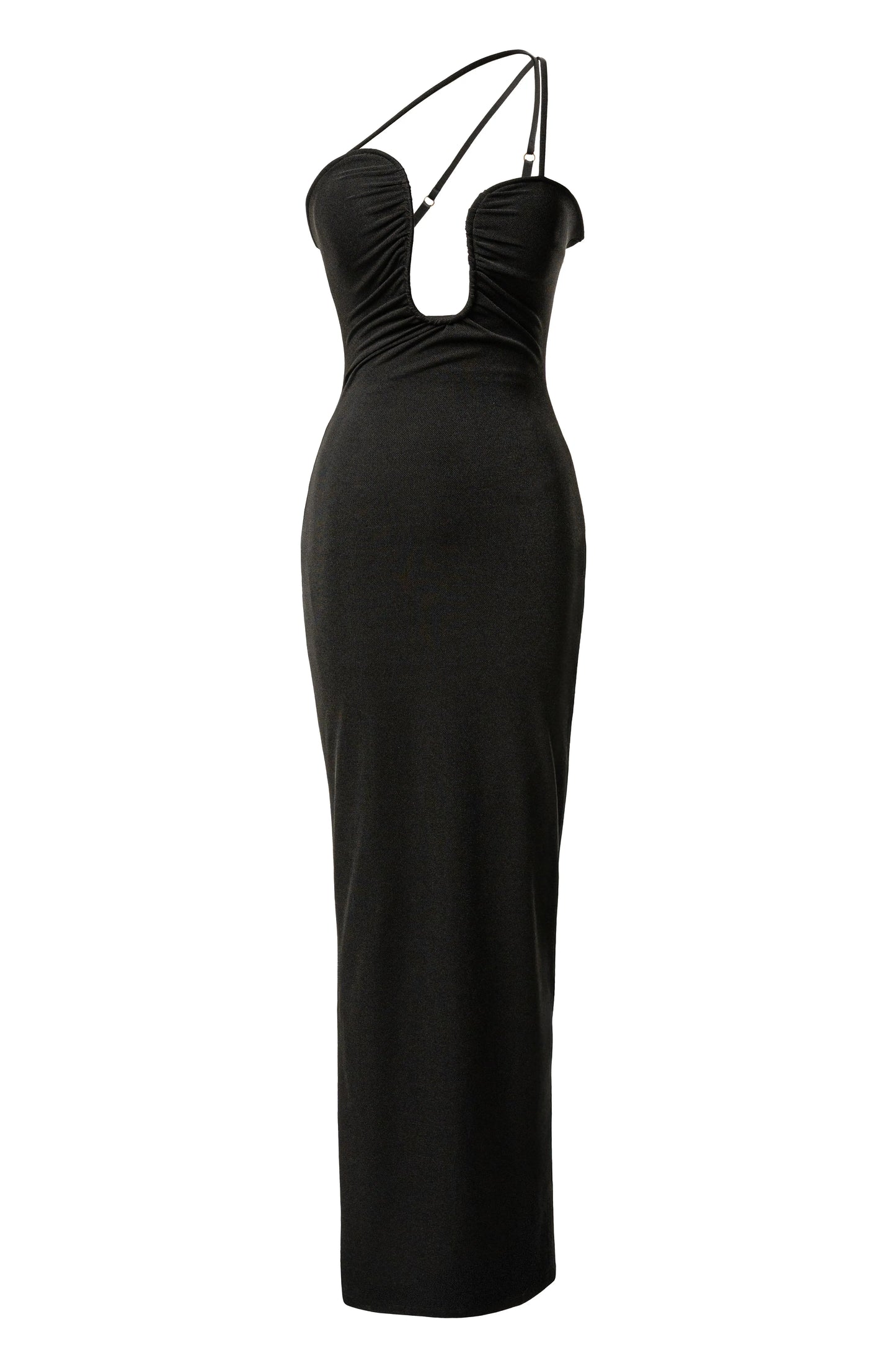 Black Eclipse Plunge Neck Dress JLUXLABEL