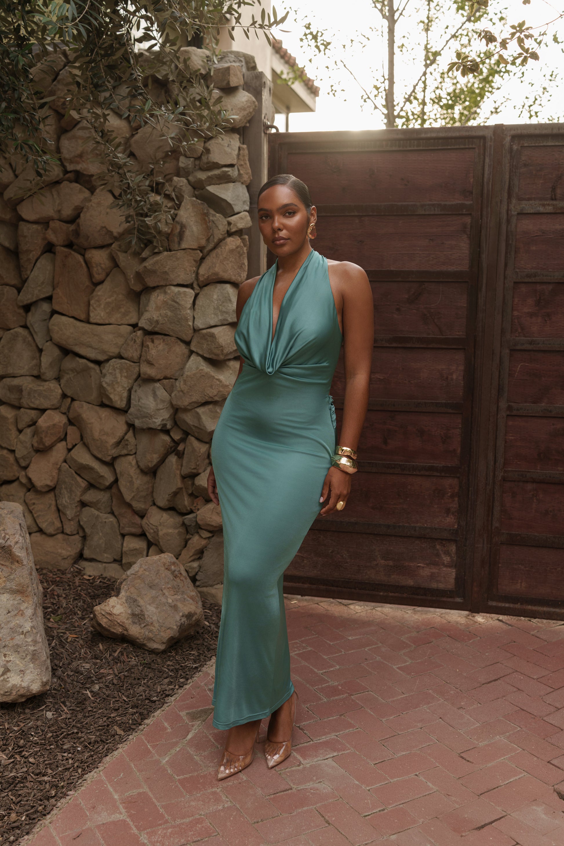 PRE-ORDER Teal Lunara Cowl Maxi Dress JLUXLABEL