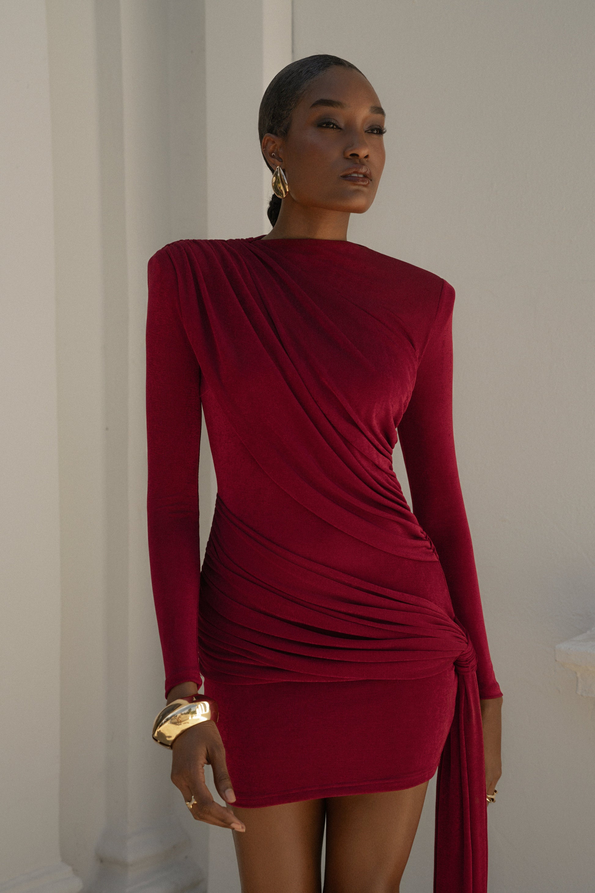 Berry Moments Draped Mini Dress JLUXLABEL