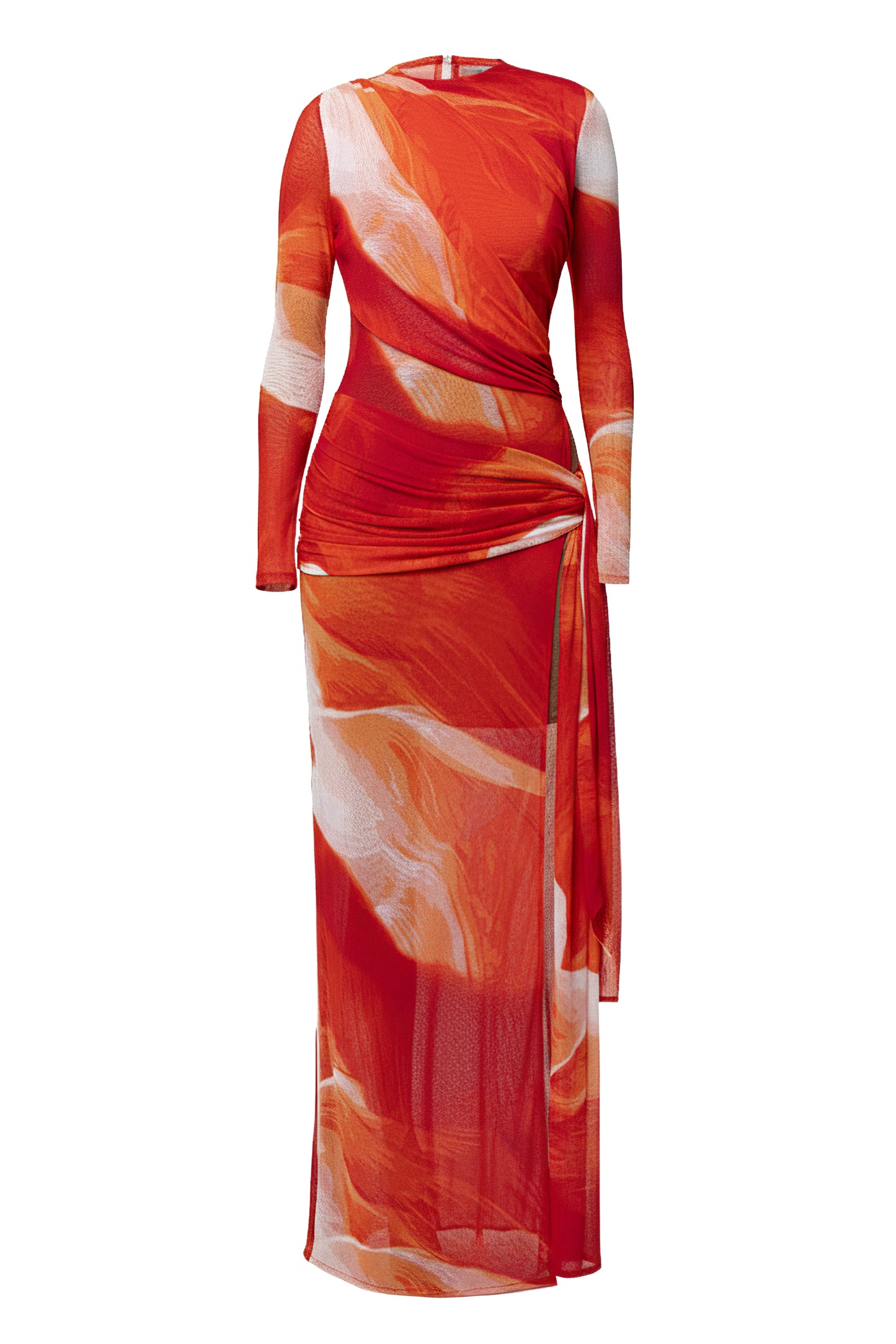Sunset Red Heatwave Mesh Maxi Dress JLUXLABEL