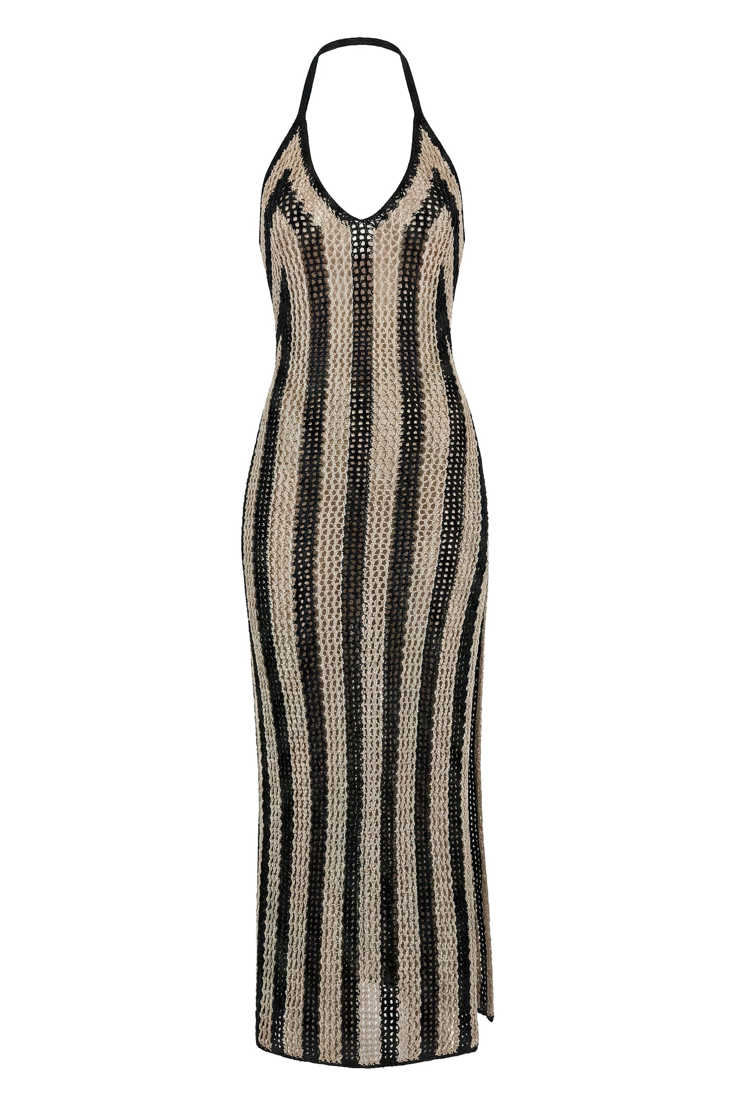 Black/Ivory Luz Halter Crochet Dress JLUXLABEL
