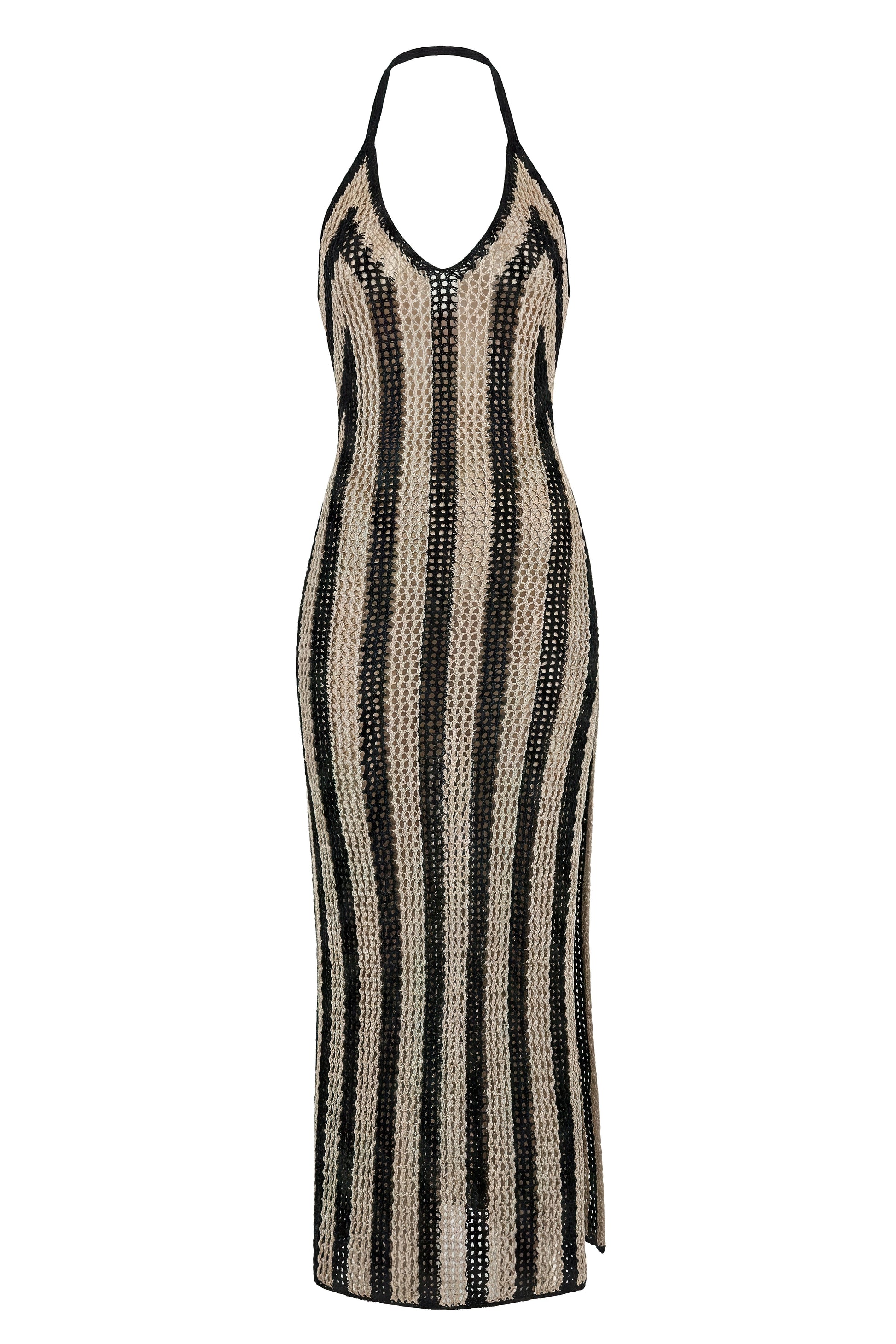 Black/Ivory Luz Halter Crochet Dress JLUXLABEL