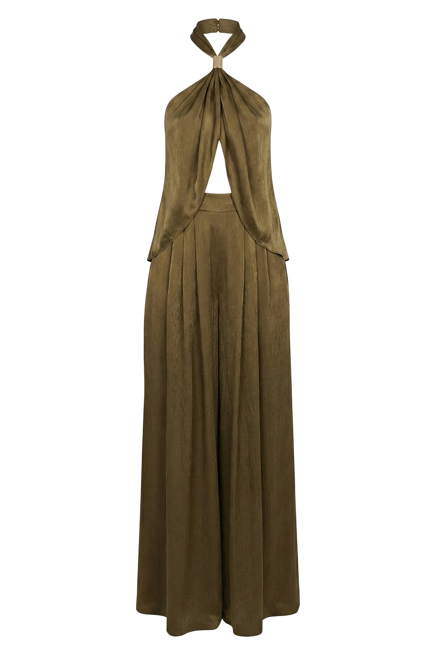 Olive Cascade Satin Pant Set JLUXLABEL