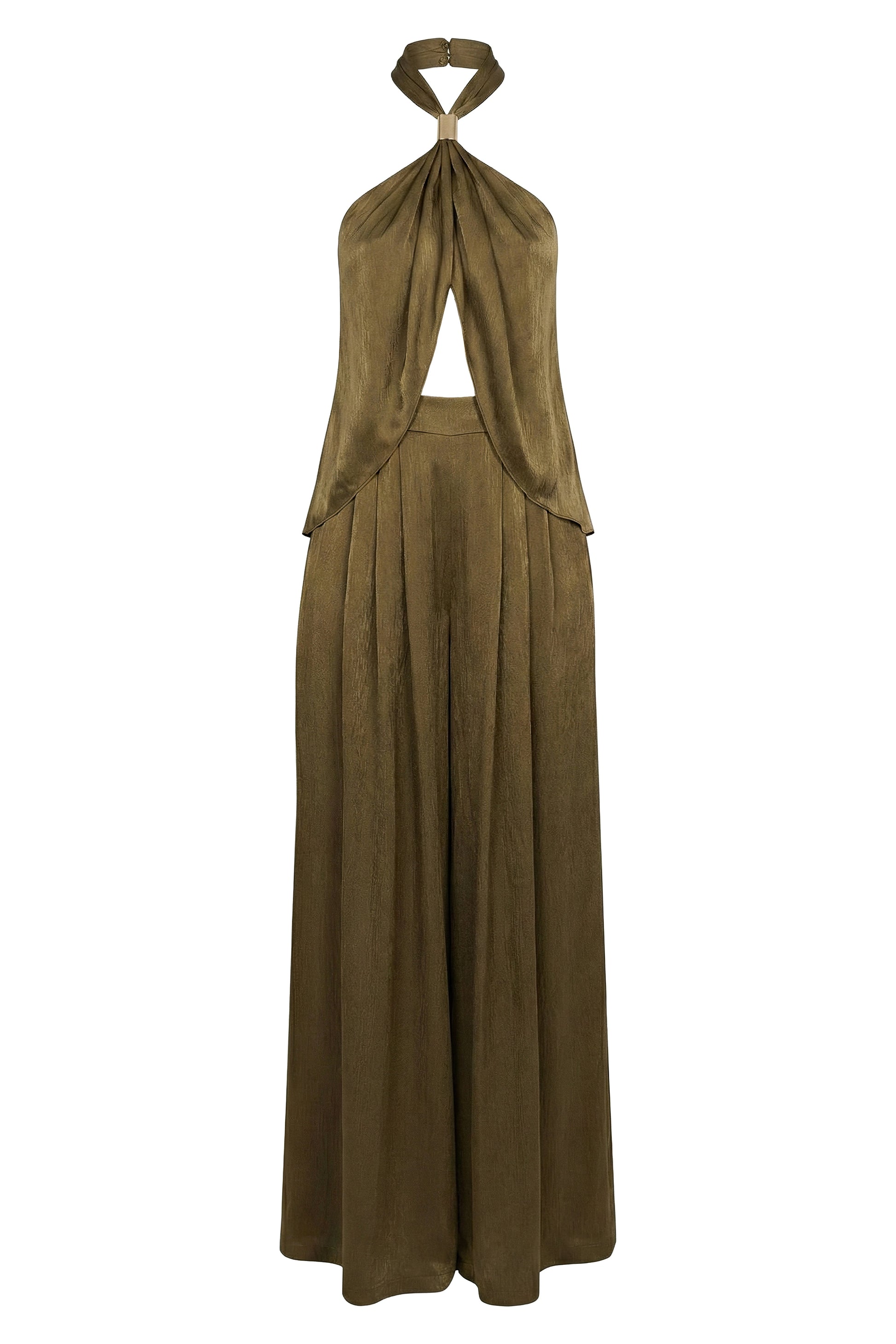Olive Cascade Satin Pant Set JLUXLABEL