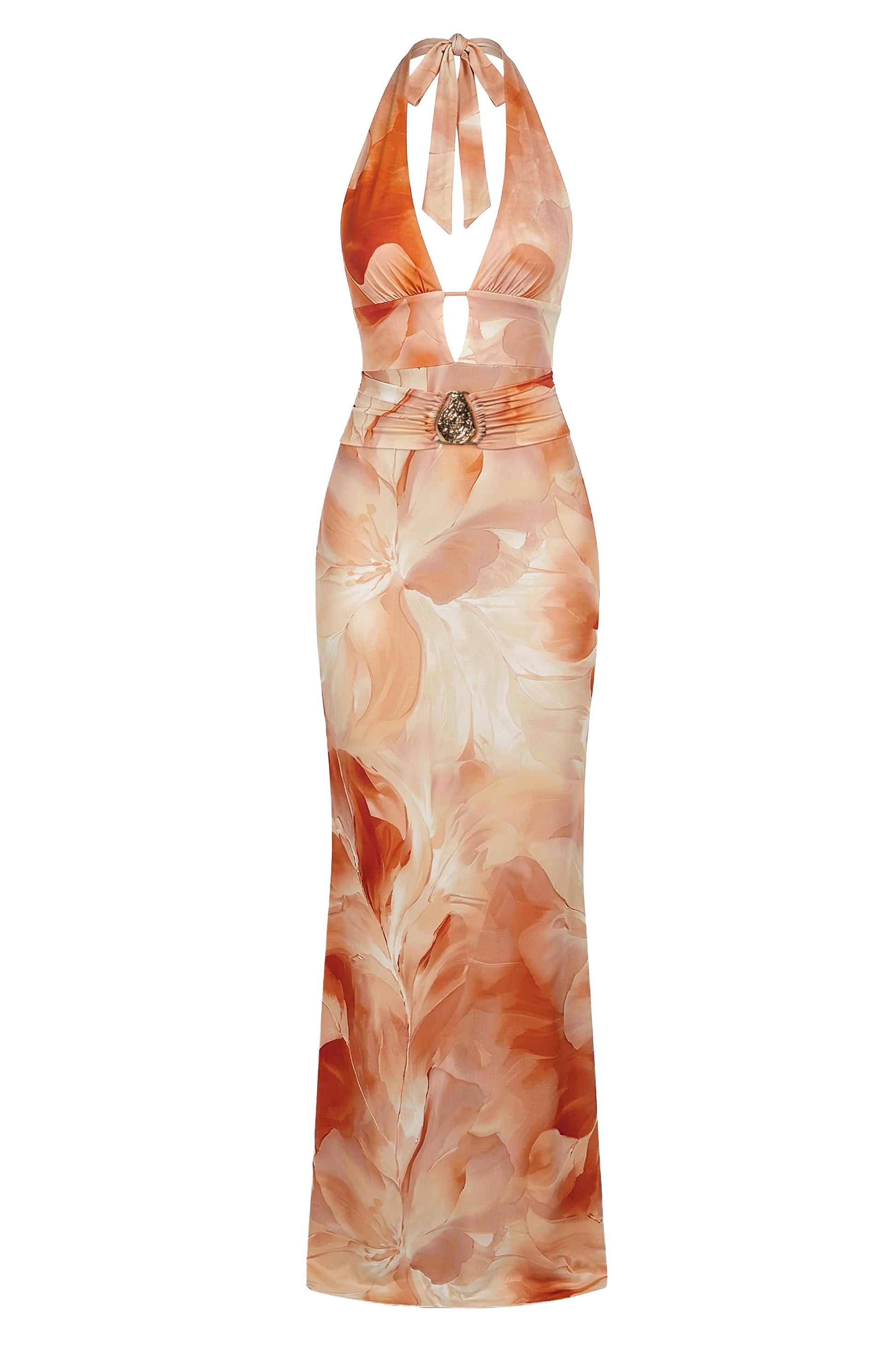 Orange Floral Blossom Print Maxi Dress JLUXLABEL