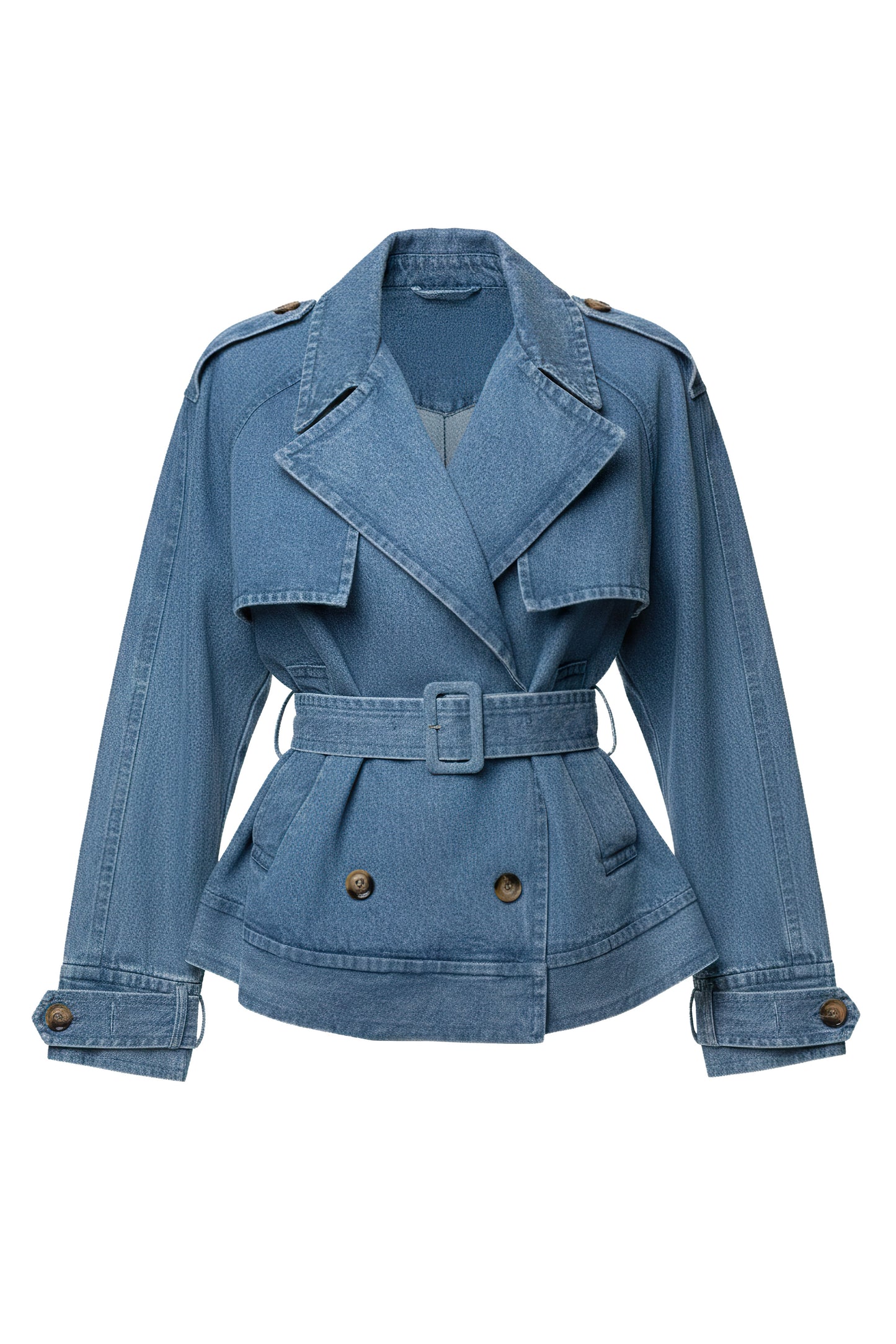 Medium Wash Double Breasted Denim Jacket JLUXLABEL