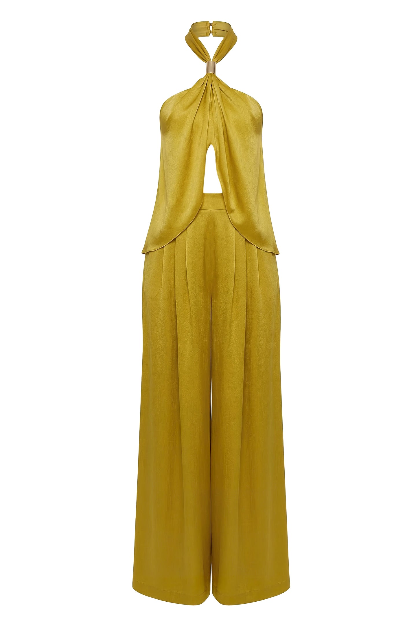 Yellow Cascade Satin Pant Set JLUXLABEL