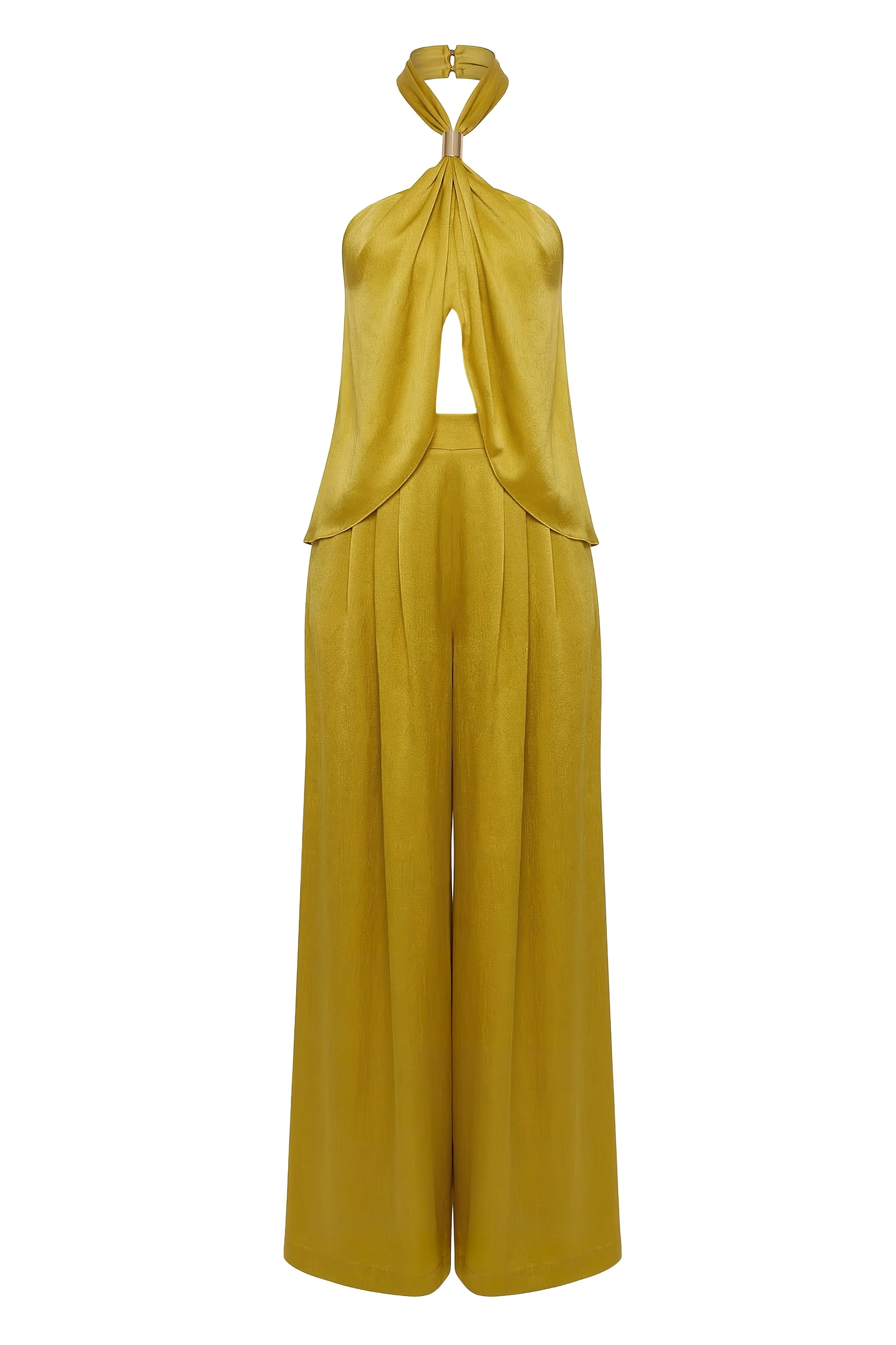 Yellow Cascade Satin Pant Set JLUXLABEL