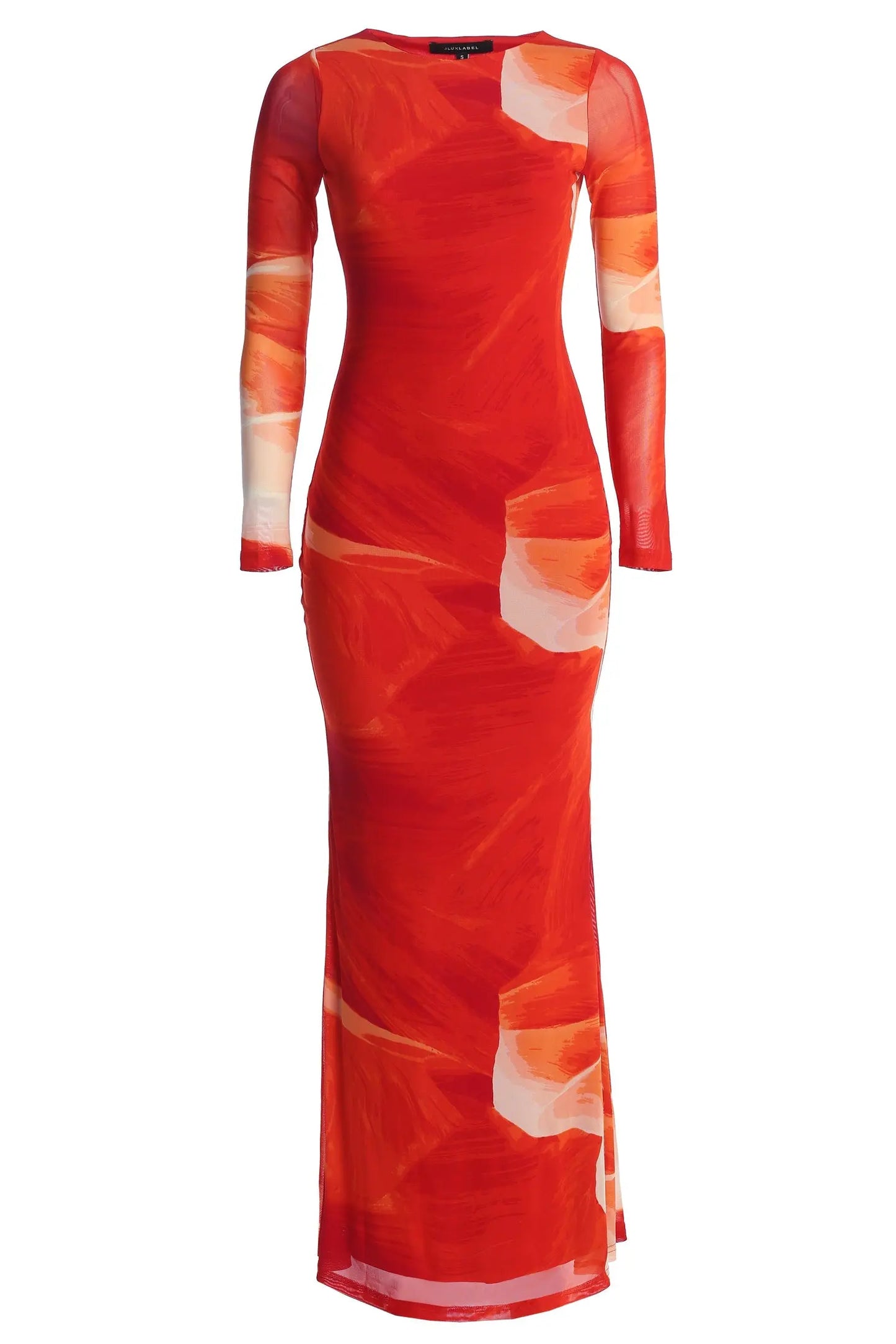 Sunset Red Palms And Sands Mesh Maxi Dress JLUXLABEL