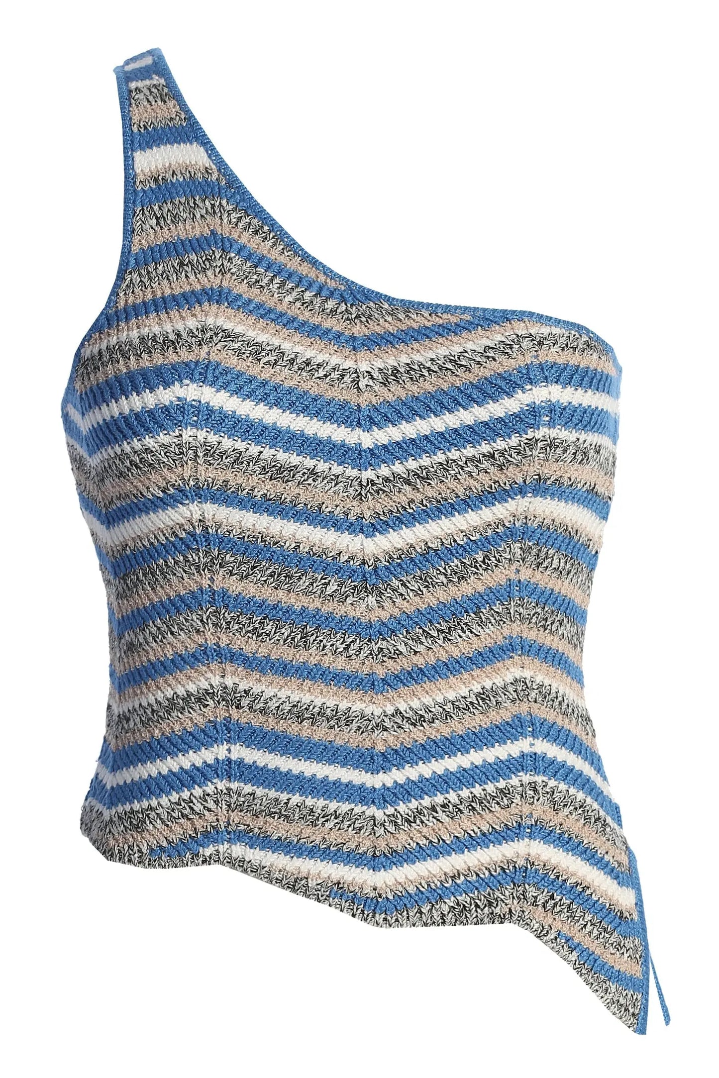 Blue Multi Sol Horizon One Shoulder Top JLUXLABEL
