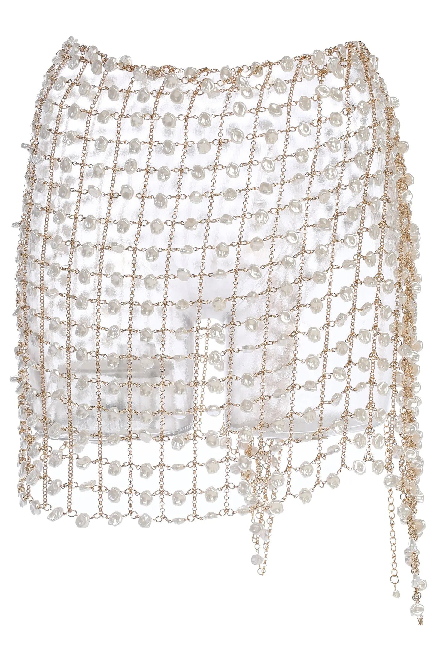 Gold Ocean Oasis Pearl Chainmail Skirt JLUXLABEL