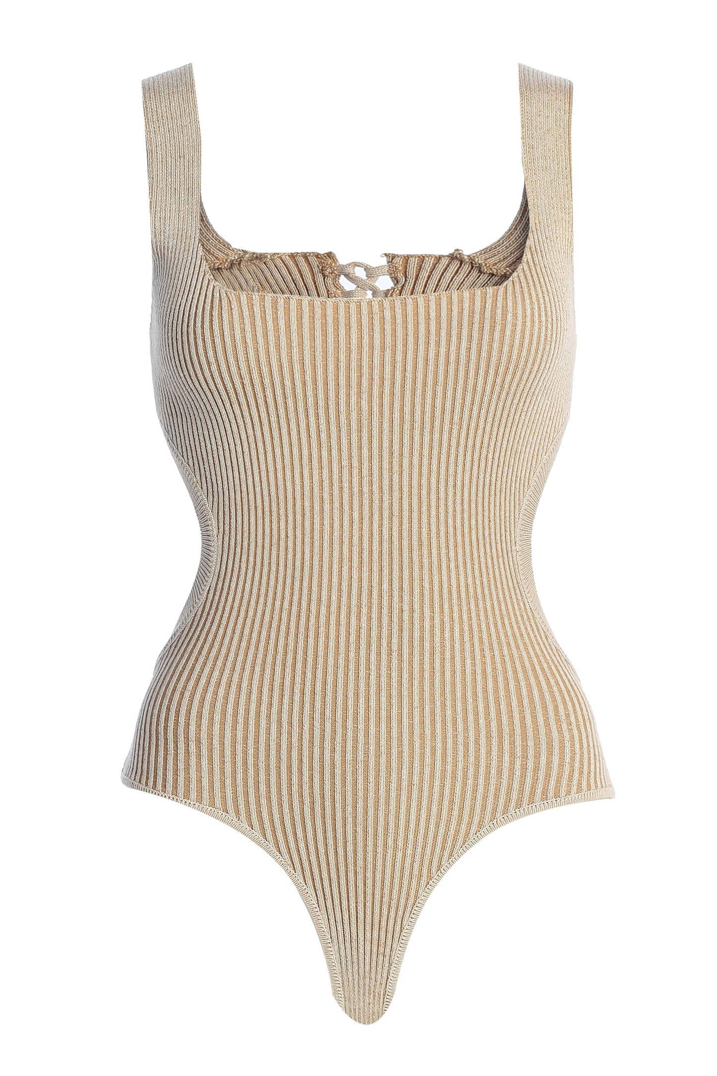 Taupe/White Deana Ribbed Bodysuit
