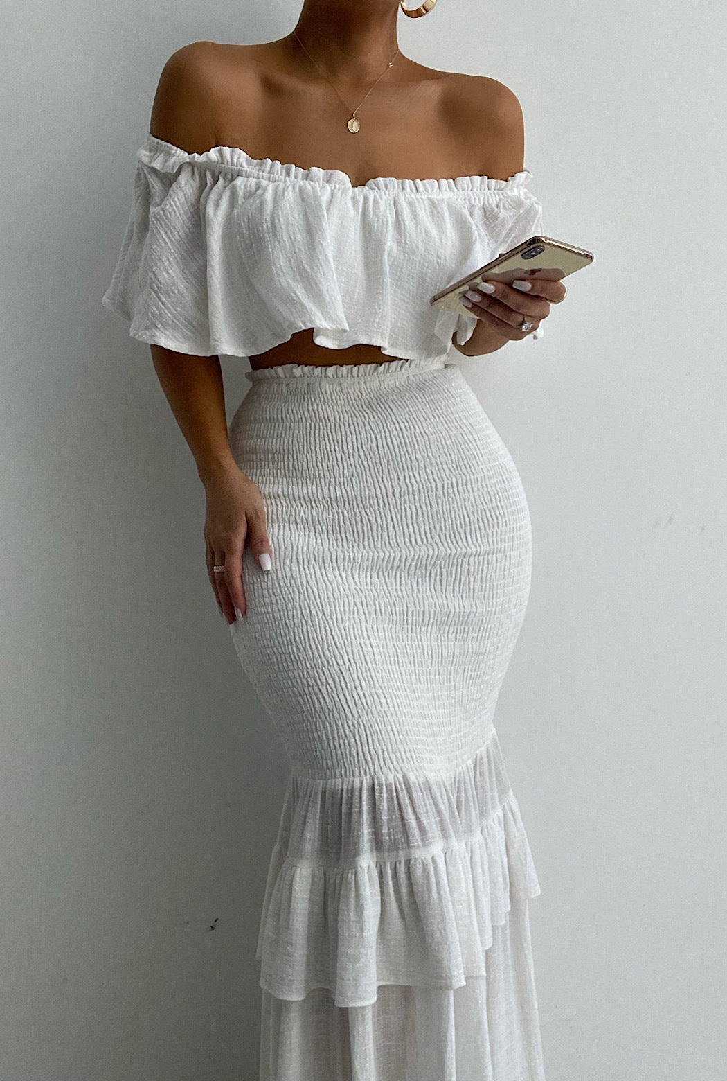 White Sienna Ruffled Skirt Set JLUXLABEL
