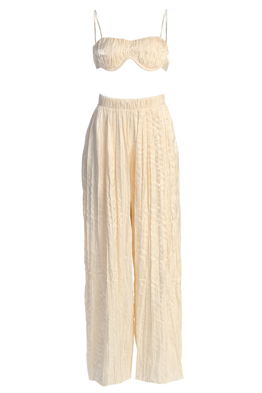 Cream Let's Get Away Satin Pant Set
