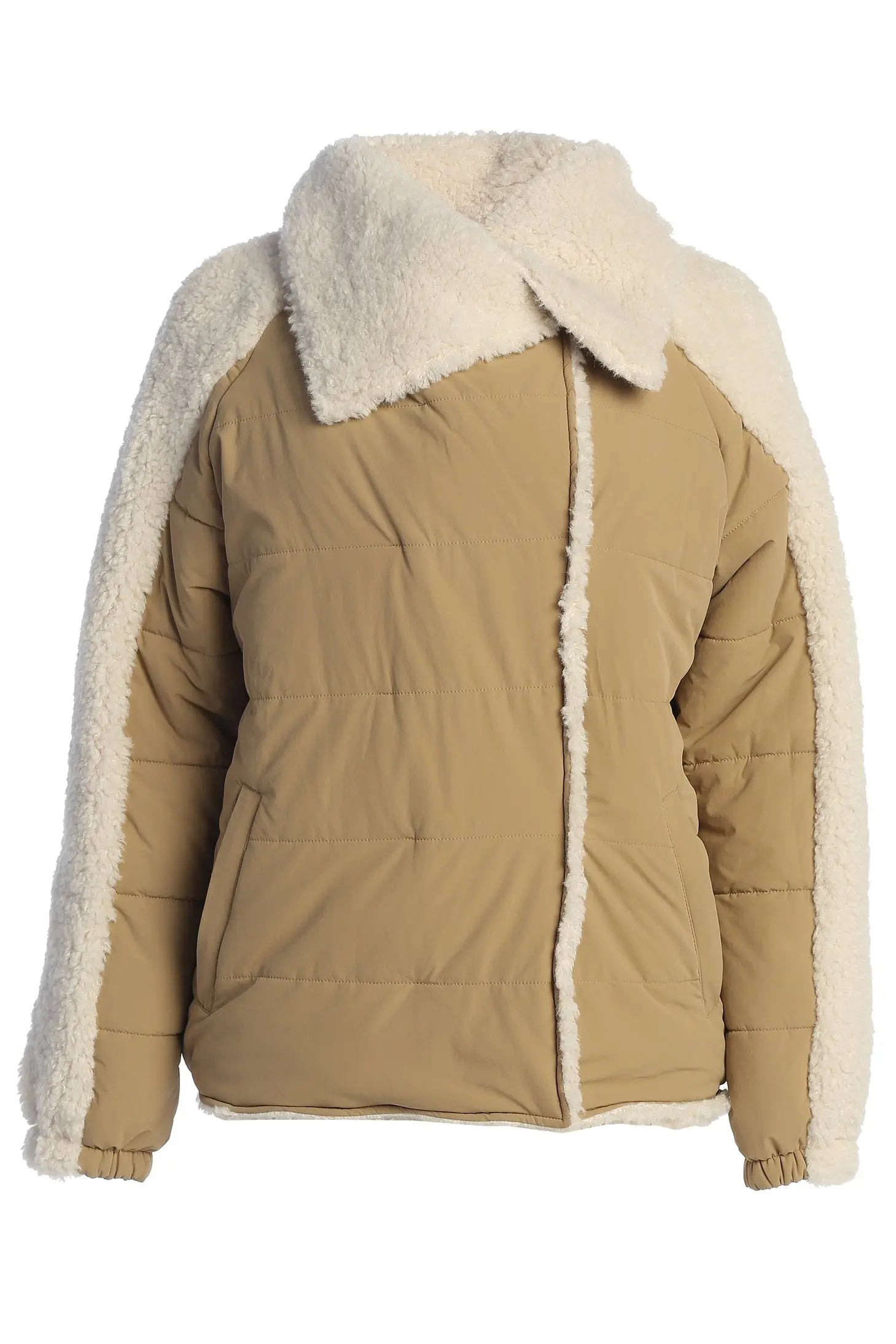 Beige/Ivory Contrast Sherpa Jacket JLUXLABEL