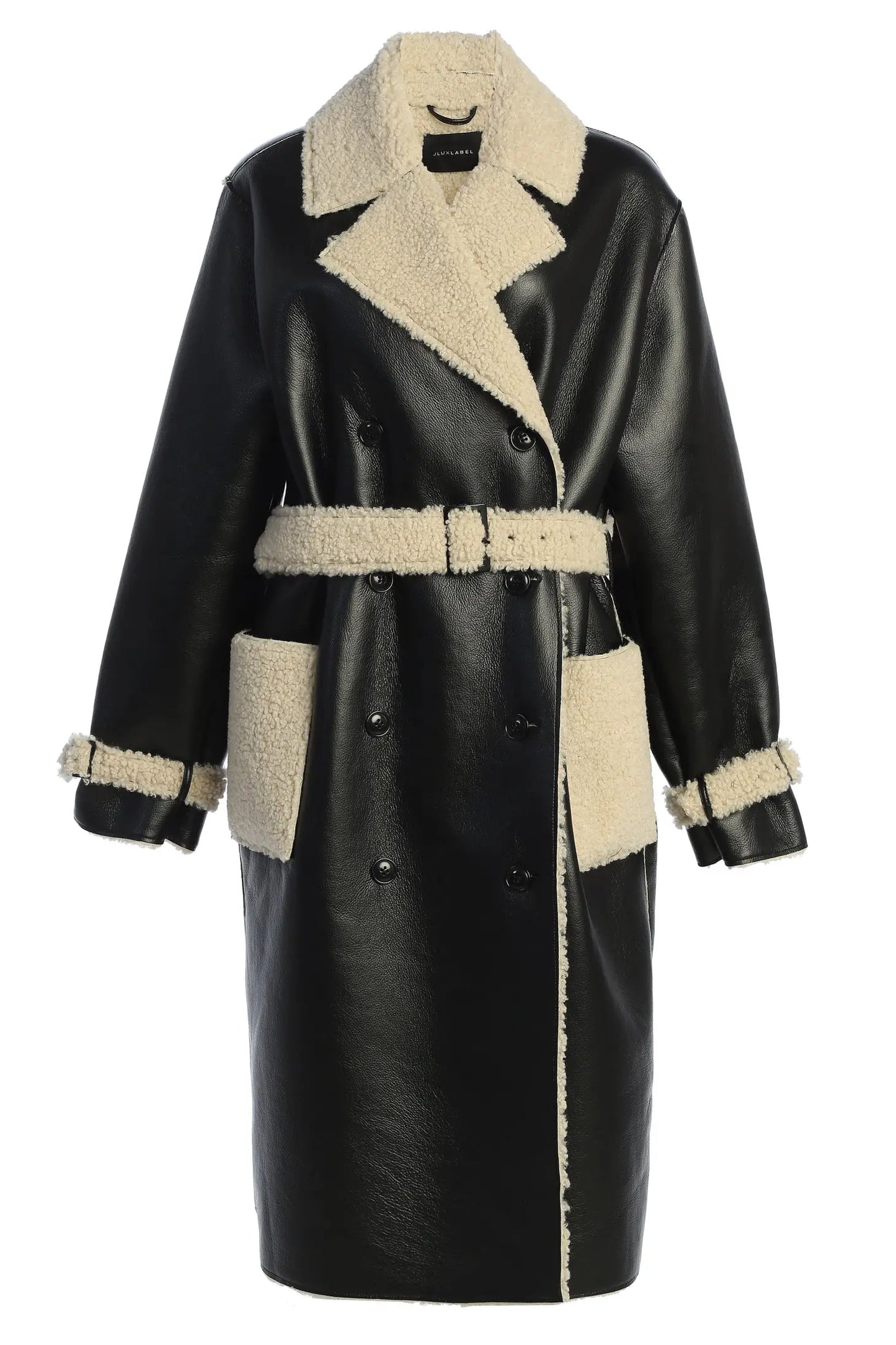Black/Ivory Sherpa And Faux Leather Coat JLUXLABEL