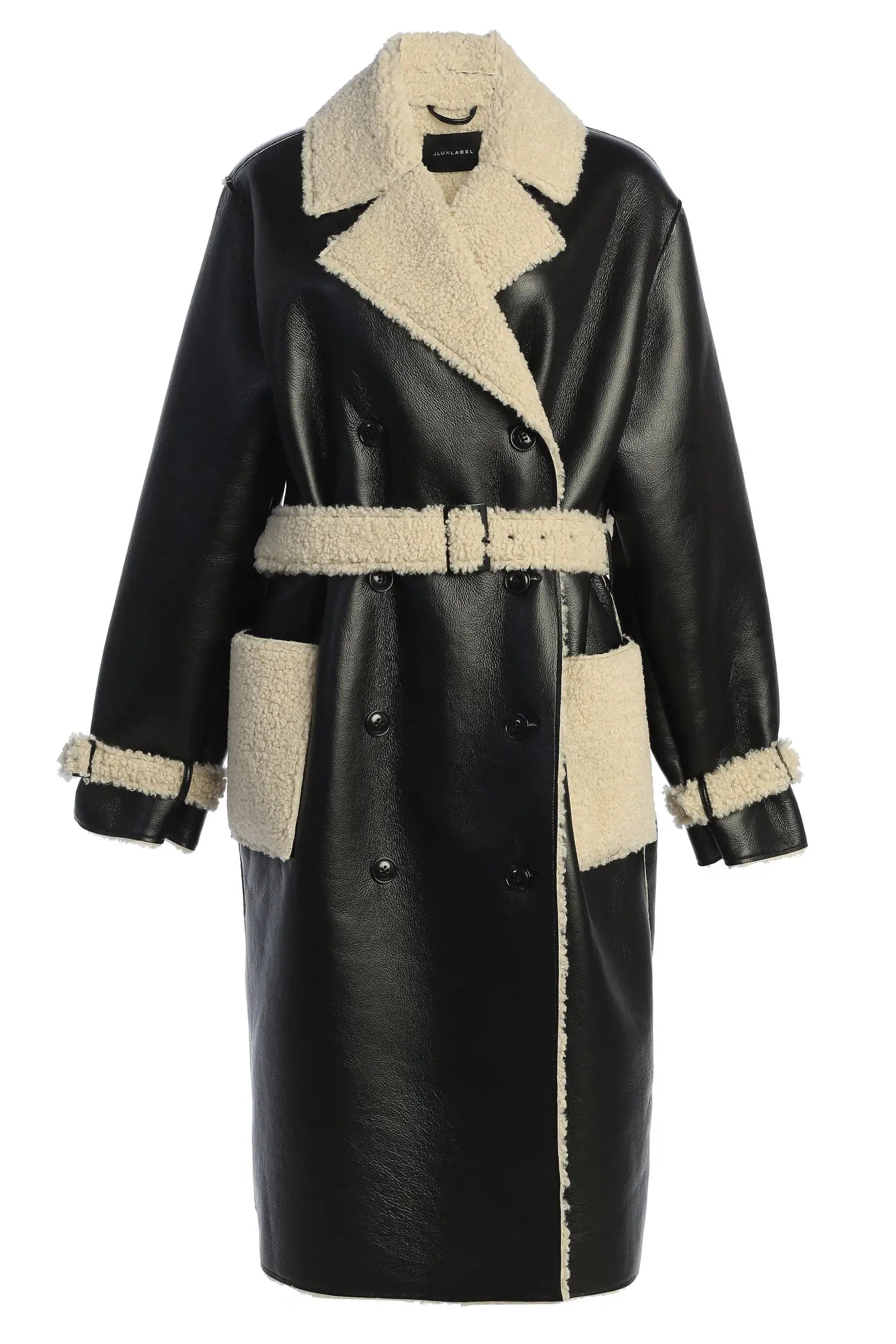 Black/Ivory Sherpa And Faux Leather Coat JLUXLABEL