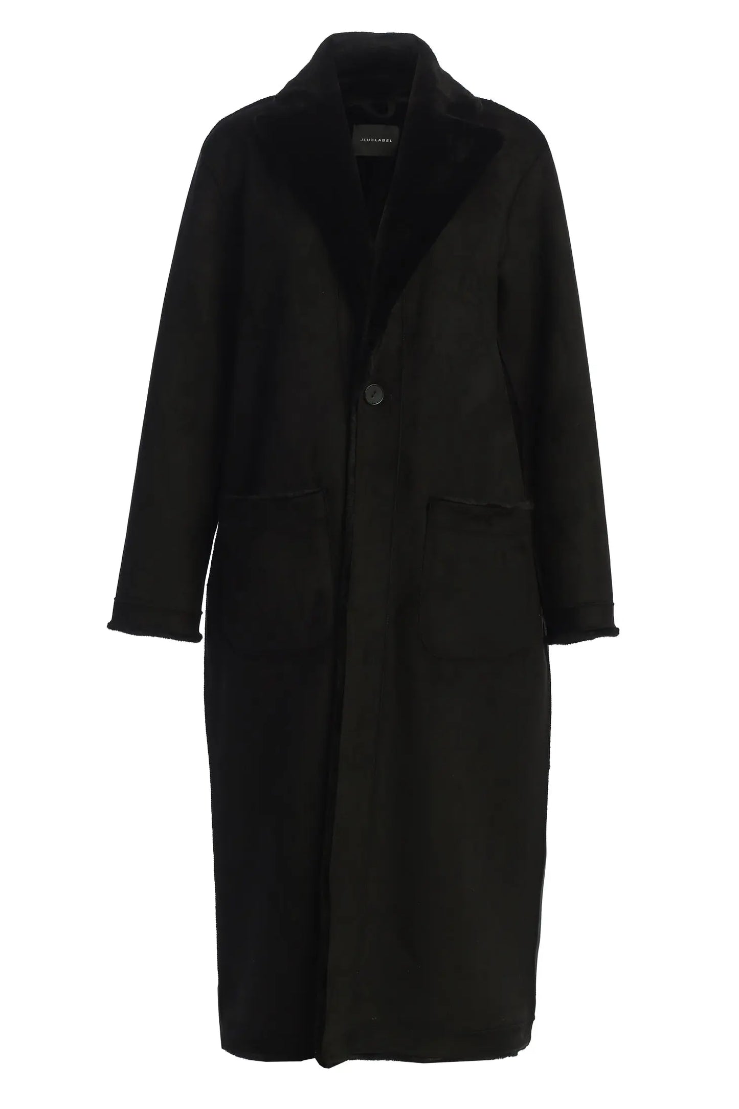 Black Thelma Reversible Suede Coat JLUXLABEL