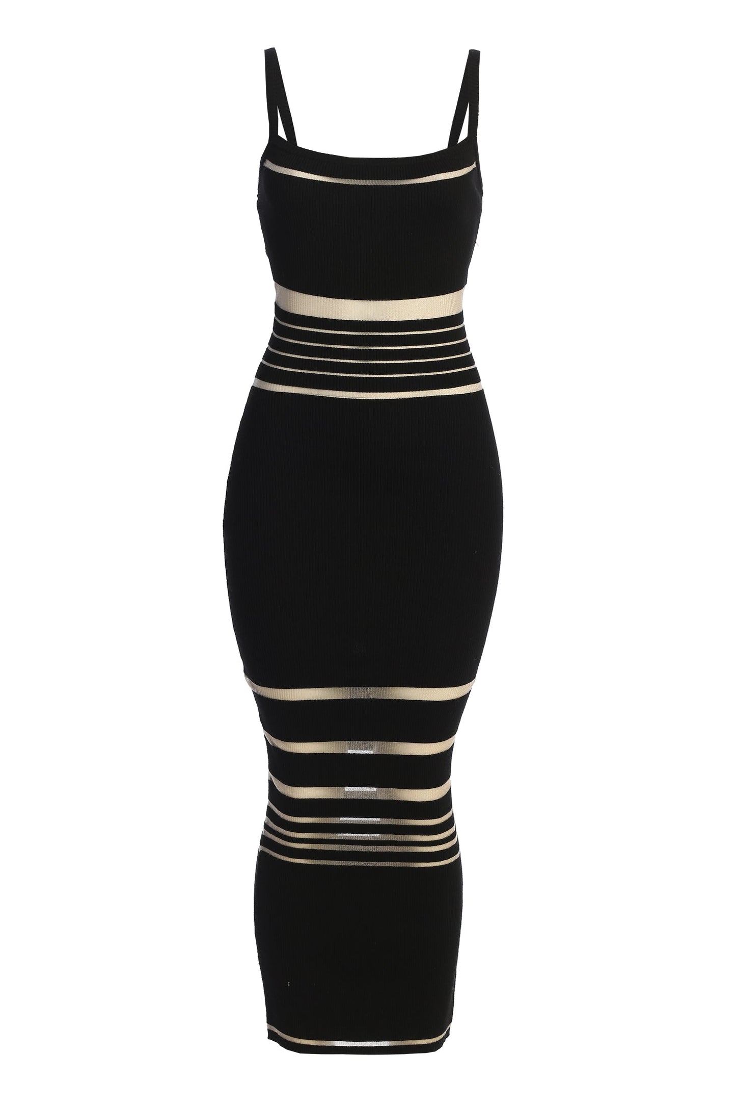 Black Striped Rib Knit Dress JLUXLABEL