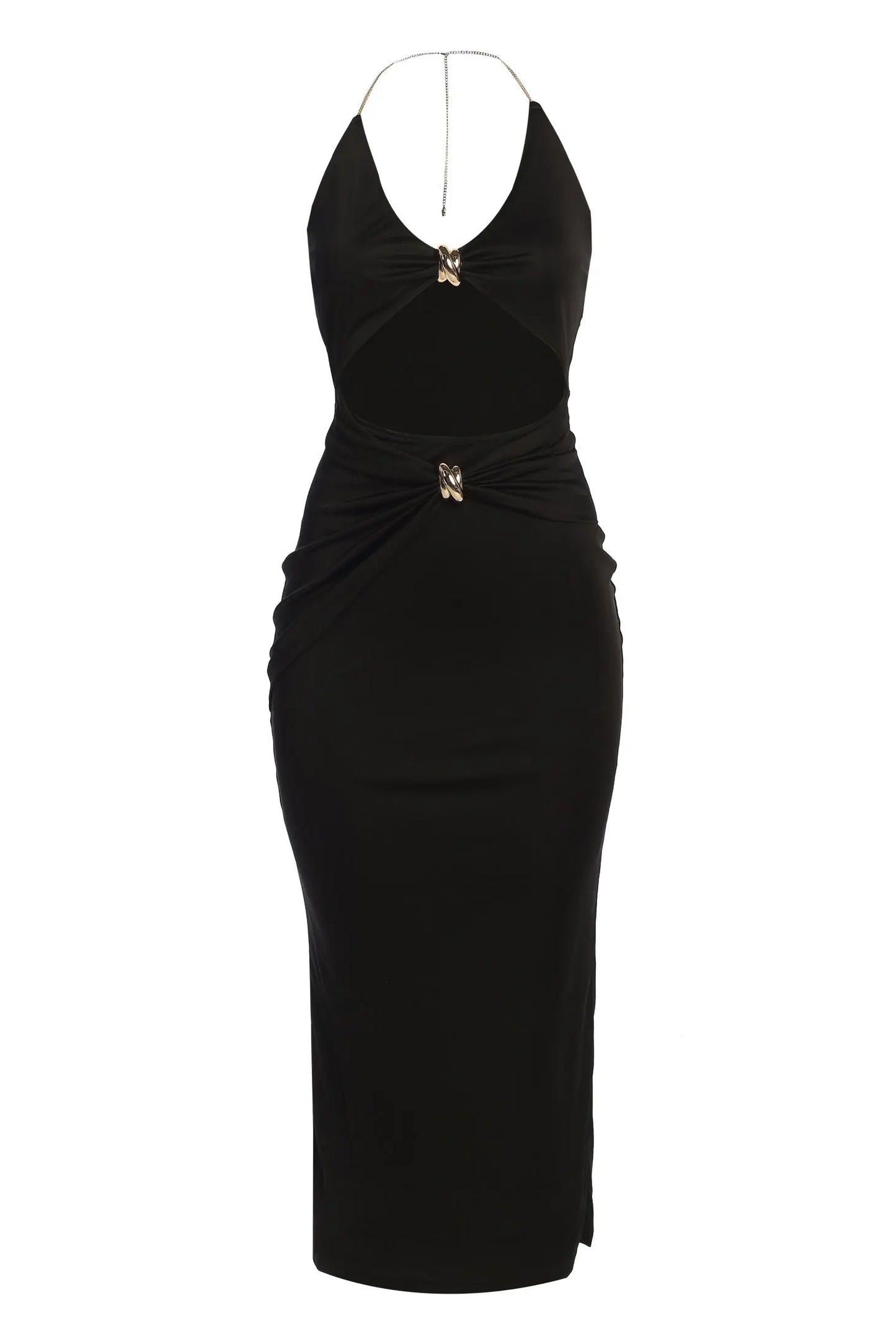 Black Cutout Chain Midi Dress JLUXLABEL