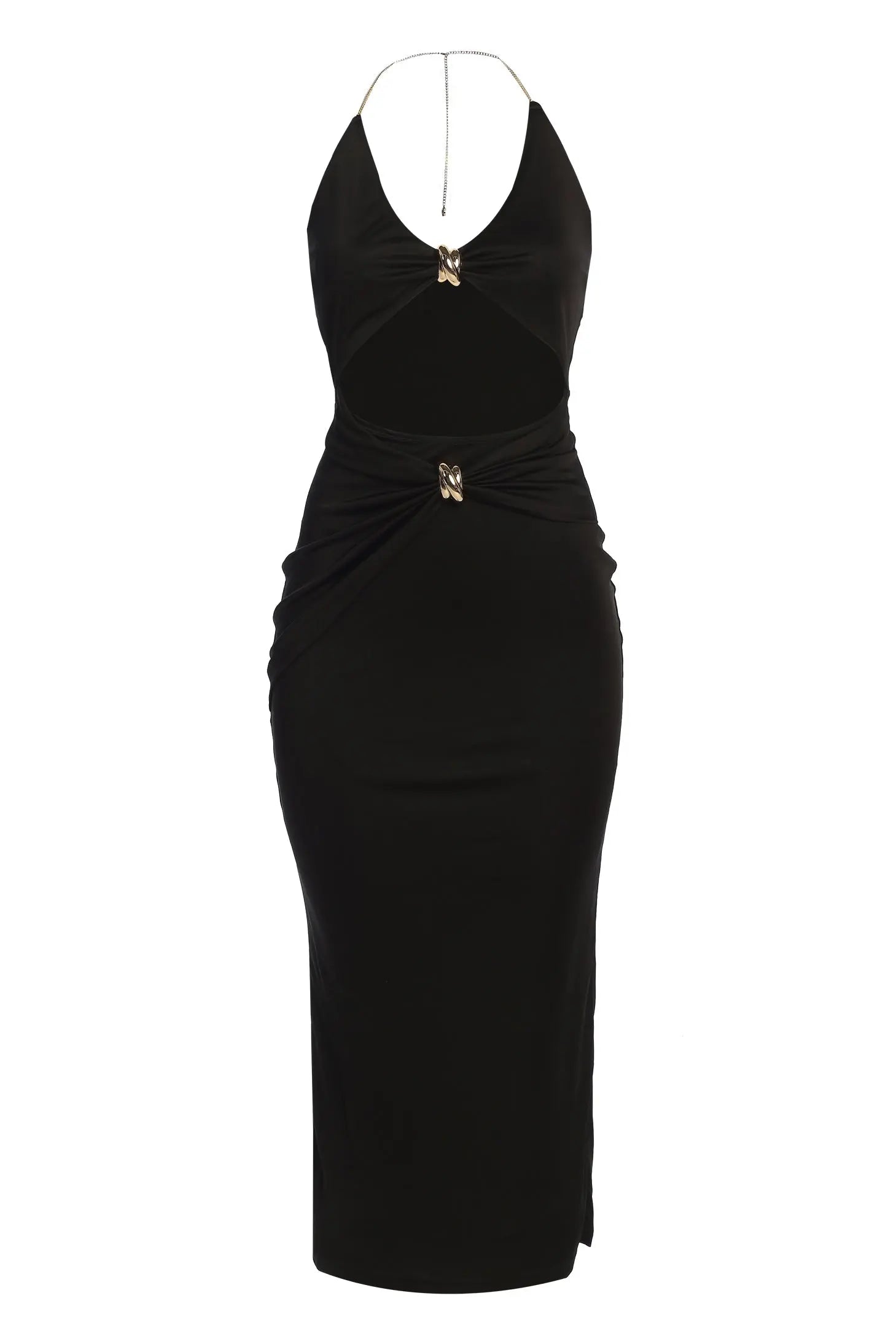 Black Cutout Chain Midi Dress JLUXLABEL