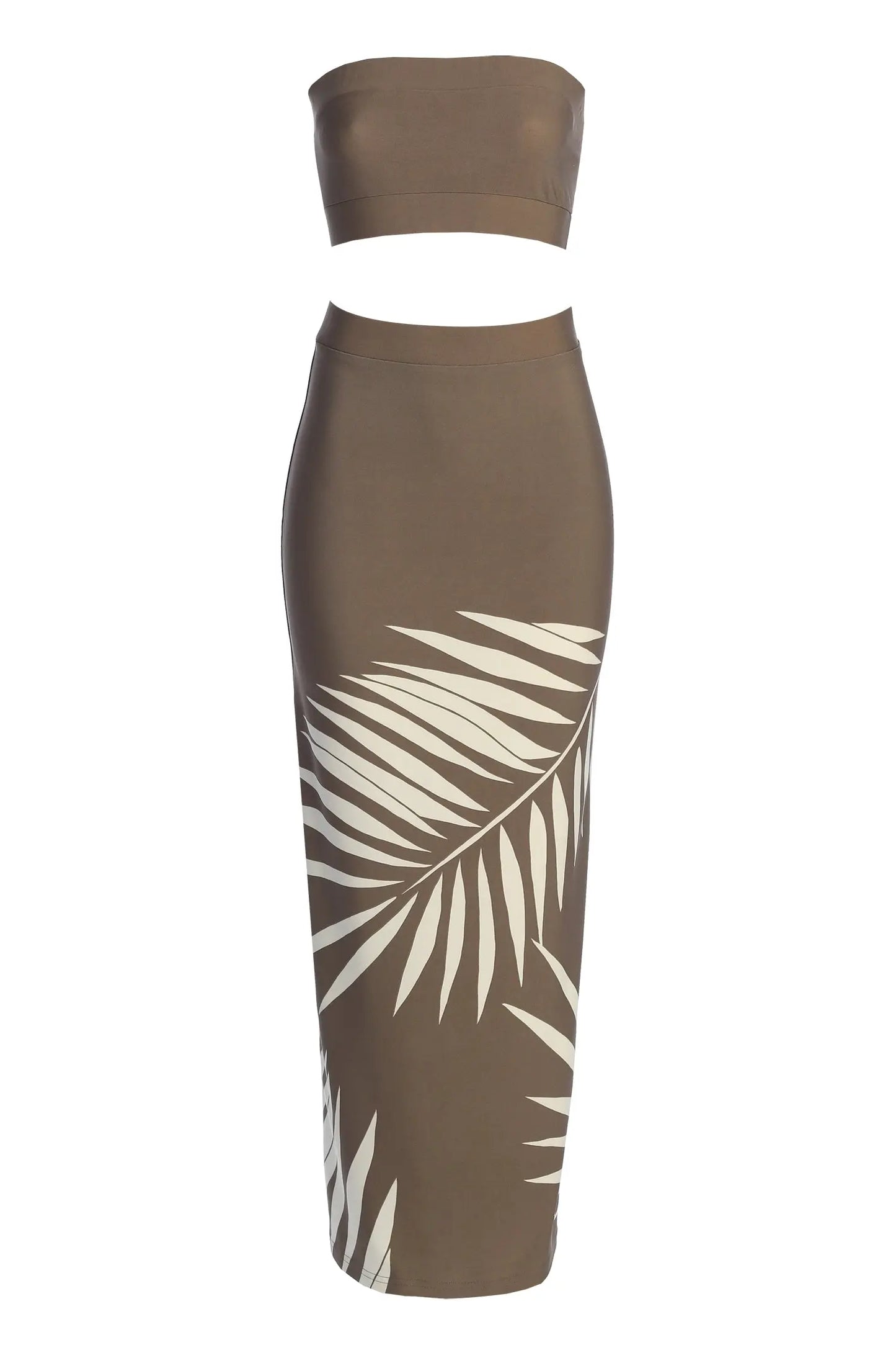 Tan Palm Print Fantasy Skirt Set JLUXLABEL