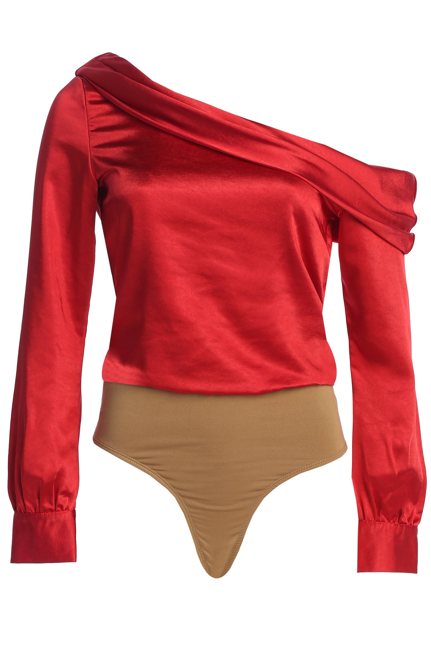 Red Satin Rima Asymmetrical Bodysuit