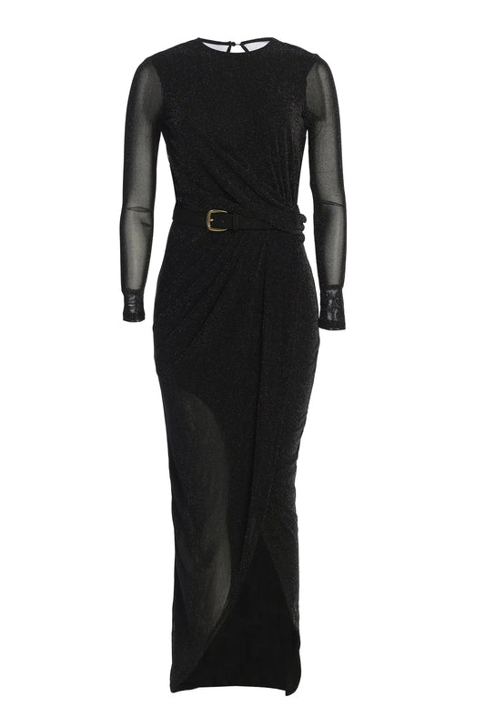 Black Araceli Gathered Maxi Dress JLUXLABEL
