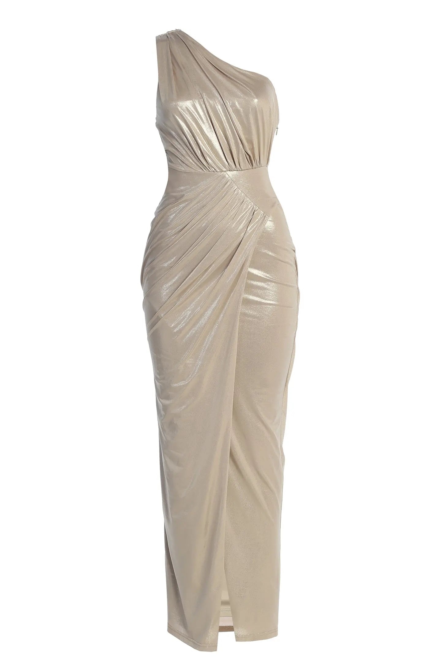 Champagne Lavina Metallic Maxi Dress JLUXLABEL
