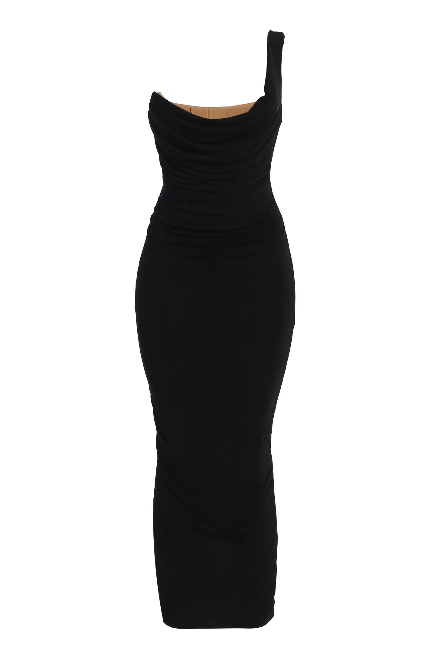 Black Slinky Krishna One Shoulder Maxi Dress JLUXLABEL